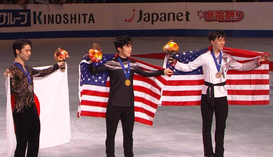 ヴィンセント・ゾウのインスタグラム：「Oh. My. God. Did that really happen? Am I dreaming?  This is more than I could have hoped for and I am so humbled to share the podium with these two incredible men. It's such a rewarding feeling for the countless hours of hard work and frustration that people don't see to pay off, and boy am I grateful for that feeling to return.  I'm also thankful for my supporters, family, coaching team, and friends back home. Additionally, the volunteers and audience here in Saitama were so kind and polite. For that, thank you so much. You all have a place in my heart!!! Now, it's time to start working on expanding my performance qualities for next season. See you at the gala, and wherever luck may find you next. Thank you again ~ ありがとうございました ~ 谢谢！！！」