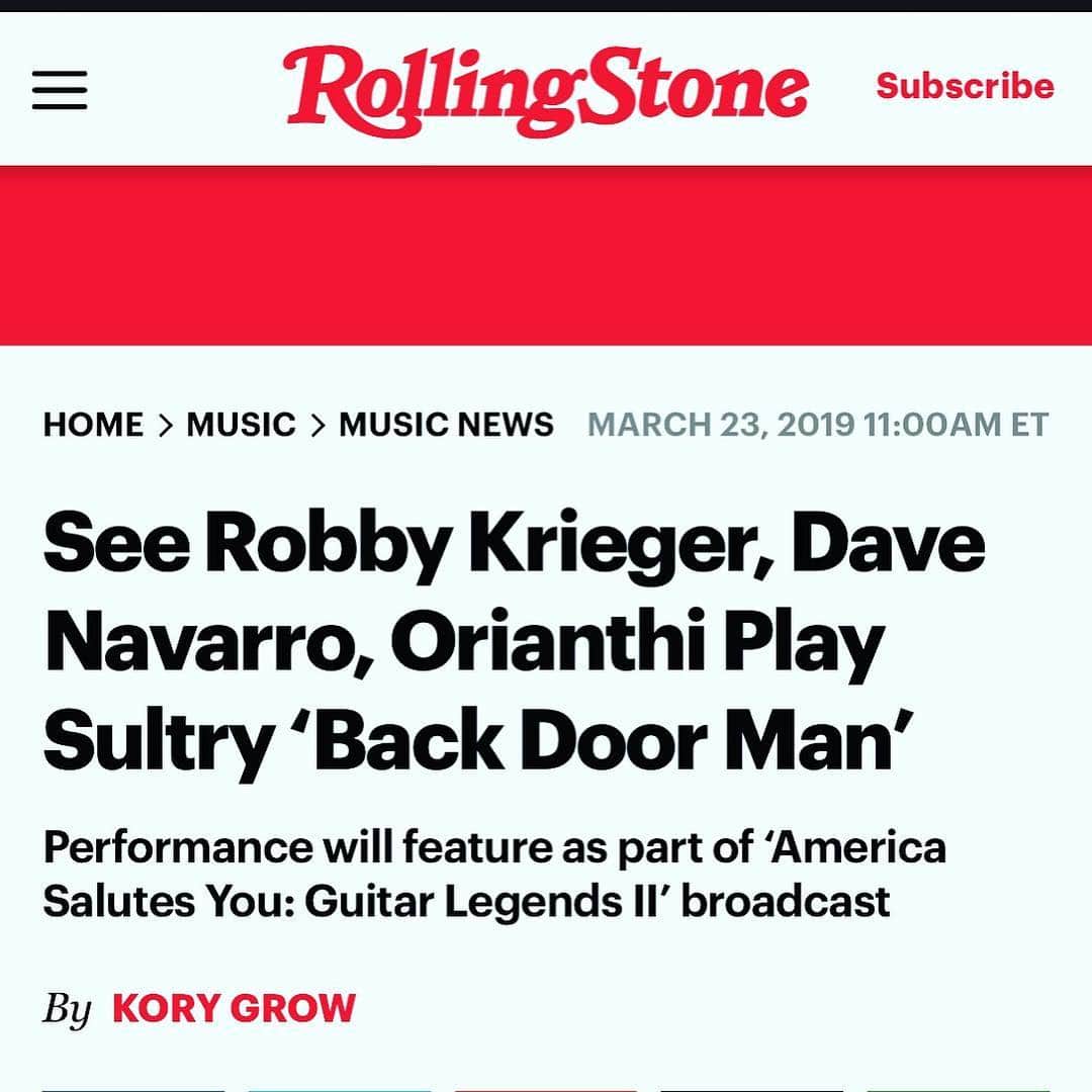 オリアンティさんのインスタグラム写真 - (オリアンティInstagram)「This was so fun and so cool to be featured today in @rollingstone magazine with awesome @officialrobbykrieger @davenavarro https://www.rollingstone.com/music/music-news/robby-krieger-dave-navarro-orianthi-back-door-man-809867/」3月24日 0時46分 - iamorianthi
