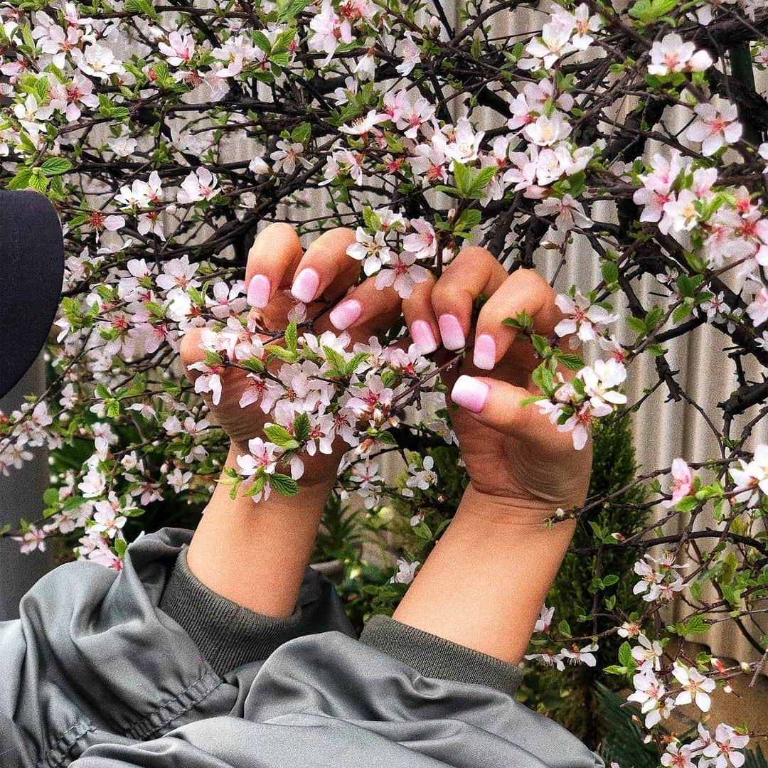 Linaのインスタグラム：「NEWネイルはピンクとホワイトのグラデ🌸🍒 @nailiejp 参考にしたよ🌸💚 . .  #nailie #ネイリー #桜 #cherryblossom #nail #ネイル #pink #🌸」