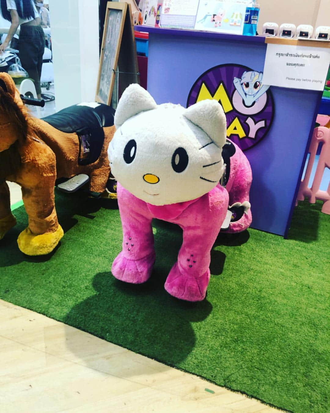 のインスタグラム：「…キティー…😳 ピカチュウ…😳 ？？ ん？？、、 . デパートの中を走ります… 笑いが止まらない🤣 . . #思いの外早い  #すれ違うときちょっと怖い  #kitty .. #pikachu .. #centralworld  #bkk  #thailand #555」