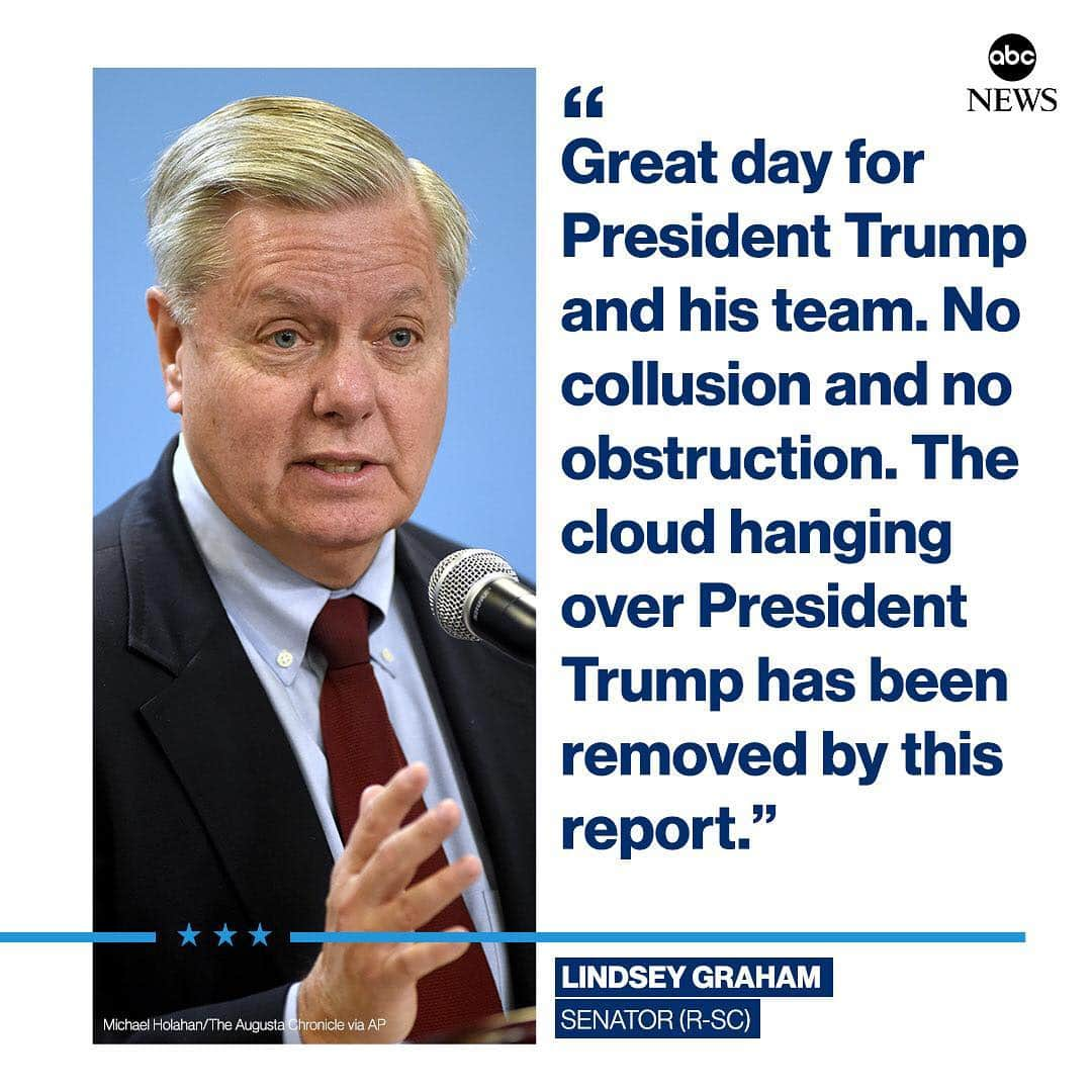 ABC Newsさんのインスタグラム写真 - (ABC NewsInstagram)「Sen. Lindsey Graham on AG Barr letter on Mueller report: “Great job by Mr. Mueller and his team to thoroughly examine all things Russia.” #mueller #report #graham #trump #russia #politics #news #abcnews #breakingnews」3月25日 5時01分 - abcnews