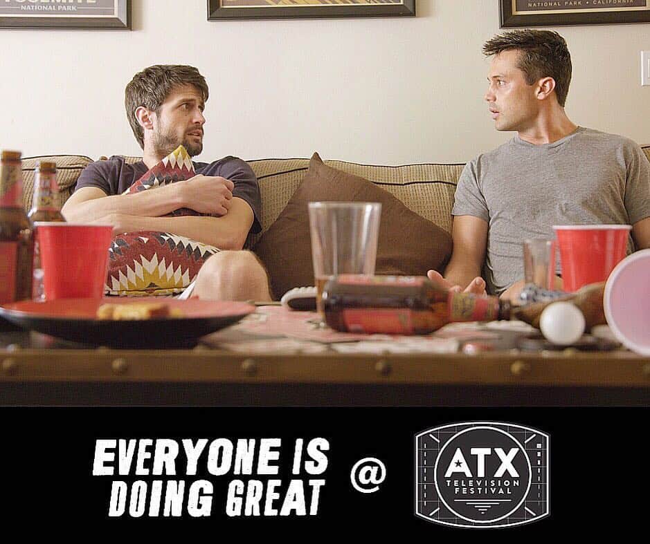 ジェームズ・ラファティのインスタグラム：「See below and check out @everyoneisdoinggreat to join us at @atxfestival in June!  #Repost @everyoneisdoinggreat with. ・・・ GIVEAWAY ALERT! As you may know, we’re bringing Episode 2 of #EDG to @ATXFestival, ‪June 6-9th‬, in Austin, Texas. We’d love for you to join us for the #EDG screening and, because we’re such fans of the festival, our EDG team has purchased 2 Festival Badges to give away so that you (and a guest) can enjoy all that #Austin + #ATXTVs8 has to offer as well. Here are the details: ⠀⠀⠀⠀ ⠀⠀⠀⠀⠀ CAPTION THIS PHOTO from Episode 2 where Jeremy and Seth discuss all of life’s greatest mysteries. * Leave your caption below in the comments. * Include the hashtag #EDGatATX. * The EDG team will vote on the best caption. * Check back here March 27th to find out who won. ⠀⠀⠀⠀ ⠀⠀⠀⠀⠀ WHAT YOU GET & THE FINE PRINT: * You will receive (2) ATX TV Festival Badges. * Guaranteed Meet & Greet with #JamesLafferty #StephenColletti + potentially other #EDG Members. * Guaranteed Access to the Episode 2 Screening of #EDG at ATX Festival. * Access to all other panels and screenings at official ATX Festival locations for the entire weekend. Note: seating is on a first-come, first-served basis for these other panels and screenings. * The giveaway *does not* include air travel or hotel accommodations. * The festival badge *does not* grant access to all parties and special events outside of panels and screenings. ⠀⠀⠀⠀ ⠀⠀⠀⠀⠀ Hope to see you there! Good Luck!」