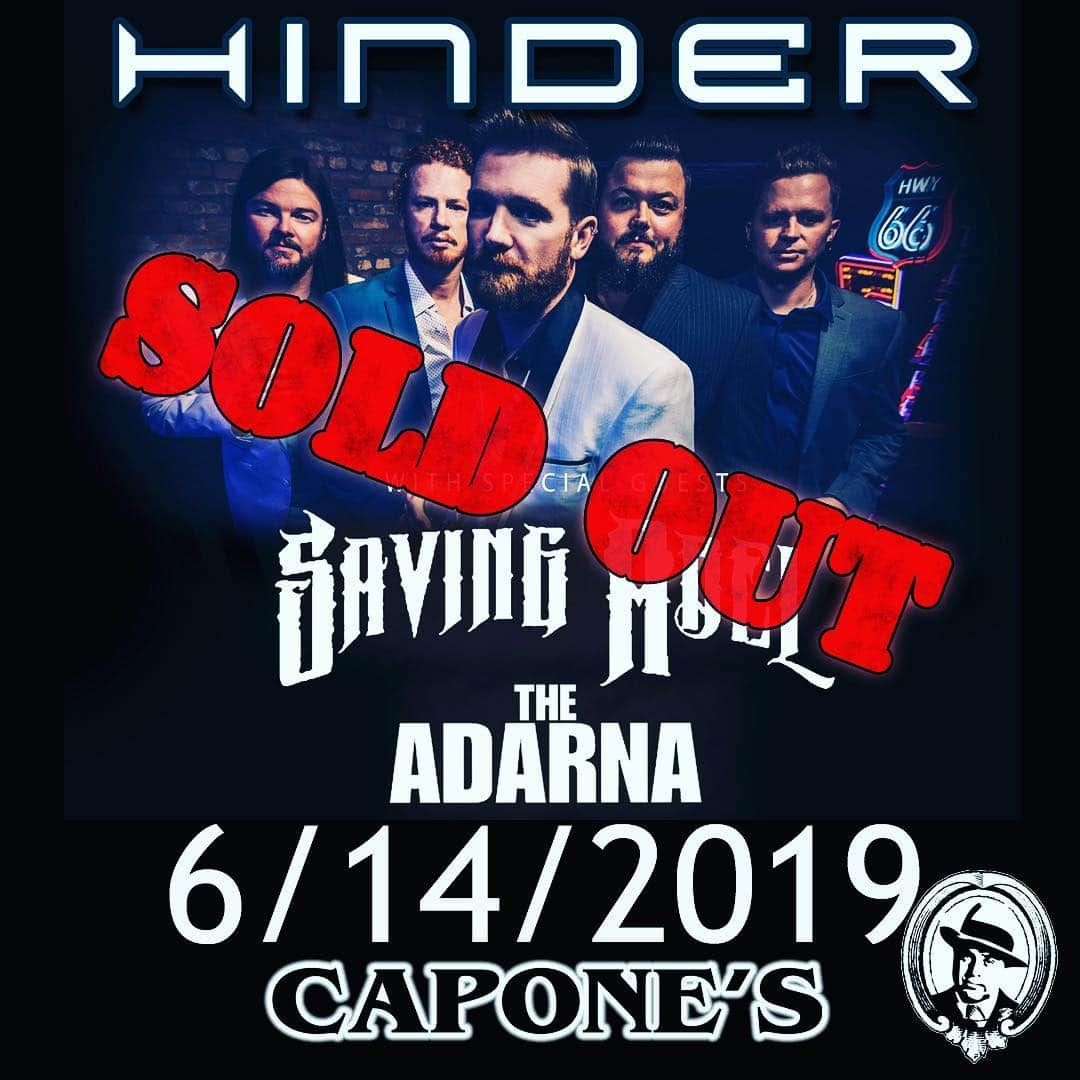 ヒンダーさんのインスタグラム写真 - (ヒンダーInstagram)「Our first sellout of the tour already in under 30 hours! Thank you so much Johnson City, TN! Make sure you get your tickets early for the Lucky 7 Tour! @officialsavingabel @americansinband @theadarna #hinder #soldout #sellout #tour @caponesjc」3月24日 22時37分 - hindermusic