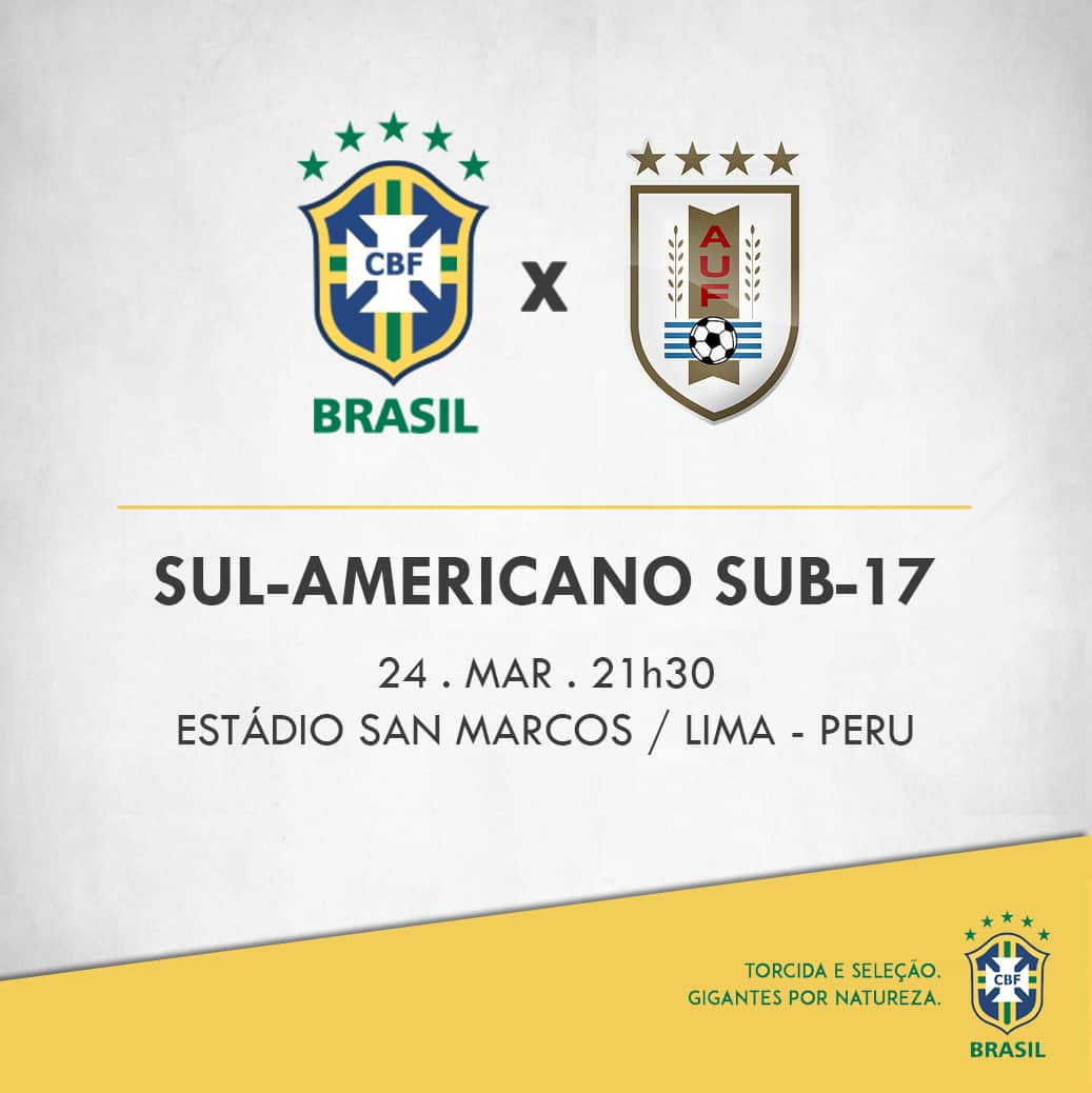 サッカー ブラジル代表チームさんのインスタグラム写真 - (サッカー ブラジル代表チームInstagram)「Hoje tem #SeleçãoSub17 em campo! Após vitória na estreia, time encara o Uruguai, 21h30. Prepare sua torcida!」3月25日 3時16分 - cbf_futebol