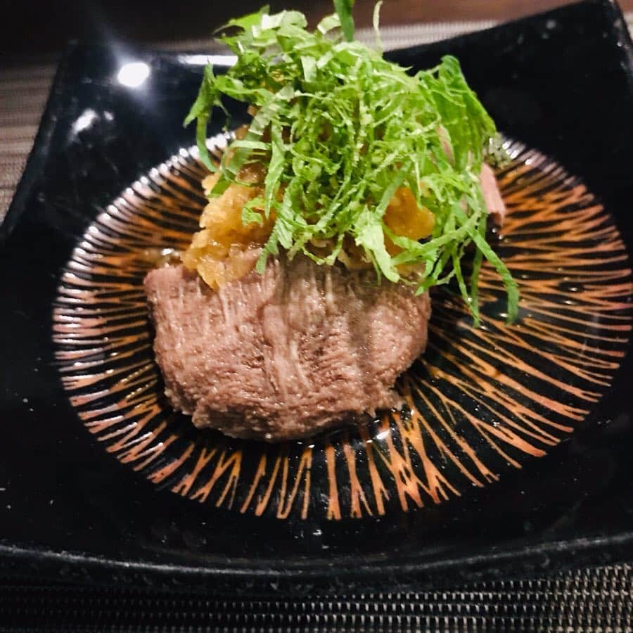 Q太郎さんのインスタグラム写真 - (Q太郎Instagram)「#浦和#elan#エラン#仕事前に#食事#肉#赤身肉専門店#フィレステーキ#ホットシュリンプ#和牛コンビーフのブルスケッタ#牛タンの煮込みおろしポン酢」4月9日 0時23分 - qtaro.jun