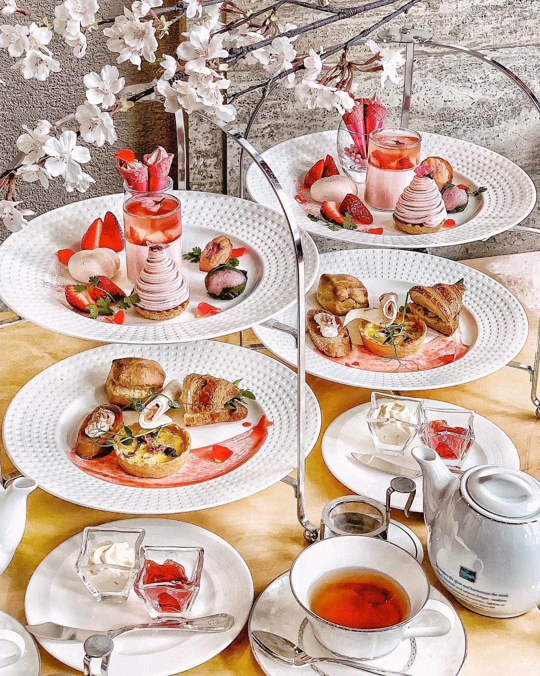 のインスタグラム：「𓊱𓊲𓊰 いちごスイーツも食べたい♥️ 桜スイーツも食べたい♥️ そんな夢を叶えてくれる ホテル日航大阪『桜と苺のアフタヌーンティーセット』 ・ ・ 私のイチオシ「桜のモンブラン」までついてくる👍🏻👍🏻 お花見と🌸いちご狩り🍓同時に楽しんでみませんか♡ ・ ・ ・ ・  ホテル日航大阪 『桜と苺のアフタヌーンティーセット』 場所: 1階 ティーラウンジ「ファウンテン」 期間 2019年4月30日（火） 提供時間: 13:00〜17:00 予約: 0662441695 ※お座席はご予約の上 確保されると安心です♡ ‥‥‥‥‥‥‥‥‥‥‥‥‥‥‥‥‥‥‥‥‥‥‥‥‥‥‥‥‥‥‥‥‥‥ #onthetableproject#gatheringslikethese#still_life_gallery#tv_stilllife#foodstyling#beautifulcuisine#livethelittlethings#loves_vscolifestyle#momentsofmine#afternoontea#hightea#osakasweets#sweetsgram#buffet#strawberry#hotelnikkoosaka#ホテルブッフェ#いちごマニア#ショートケーキ#いちごスイーツ#いちご#いちごタルト#苺ケーキ#大阪スイーツ#大阪ケーキ#大阪カフェ#苺のアフタヌーンティー#アフタヌーンティー#ストロベリーブッフェ#ホテル日航大阪」