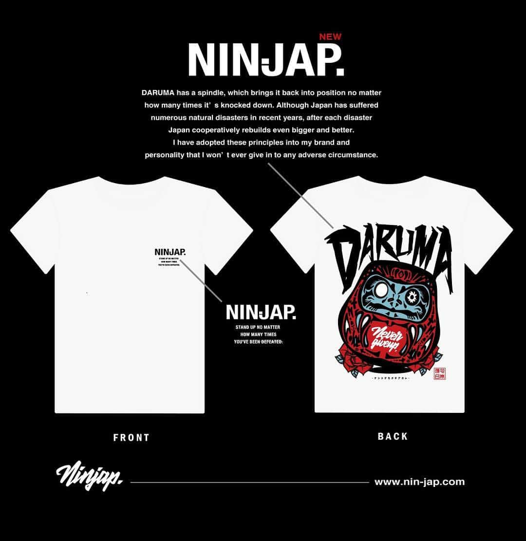 MARTONさんのインスタグラム写真 - (MARTONInstagram)「⚡️NINJAP新作情報解禁！⚡️ . 第一弾- 1ST LAUNCH- . 🇯🇵DARUMA T-Shirts 🇯🇵※数量限定 . 2019.410 WEBSITEに公開、サイトにて購入できます。 ※本日よりダイレクトメッセージで先行予約も可能です。 . デザインに込めた意味を解説致します。 . ———NINJAP - DARUMA T-shirts—— . DARUMAとは？  ダルマには軸があり何度倒されても再び立ち上がる。 . 日本が何度災害が起こっても、立ち上がってきた誇りや強さをダルマで表現したデザイン。 . この意味をブランドや個人に当てはめ、どんな逆境でも一切動じないという意味を落とし込みました。 .  胸にはNINJAPのロゴと、[ 何度倒れても立ち上がる]　のプリント。  日本[ ZIPANG ]の誇りを表現した一枚。 . What is “DARUMA”  DARUMA has a spindle, which brings it back into position no matter how many times it’s knocked down.  Although Japan has suffered numerous natural disasters in recent years, after each disaster Japan cooperatively rebuilds even bigger and better.  I have adopted these principles into my brand and personality that I won’t ever give in to any adverse circumstance.  Stand up no matter how many times you’ve been defeated.　on the front of the Shirt. .  ZIPANG - One of my designs, which express the Pride of NIPPON (Japan). ————————————————— . ▪︎価格：￥4,800(税込) ＋送料(全国一律500円） ▪︎SIZE : S / M / L / XL / XXL / . ▪︎発送時期：4月中旬発送順次予定 . ▪︎お支払い方法 :  WEBSITE : クレジットカード・銀行振込 ダイレクトメッセージ : 振込のみ対応 . ▪︎注意事項 イメージ画像と実物の色味など多少異なる場合がありますのでご了承ください。 数量限定販売のため規定枚数に達した場合、販売を終了致します。  ダイレクトメッセージのご予約の場合、欲しいとのご連絡を頂ければこちらから、必要情報を送らせて頂きます。 ———————————————————————————————— . #JAPAN#japanese#NINJAP#ninja#JAP#apprel#brand#日本＃zipang#忍者#fashionblogger #streetwear #streetstyle #stylish #snapbacks #fashionkilla #adidas #dopekicks #sneaker #fashionblogger #raw #krump #hiphop #mode #streetgoth」4月8日 21時37分 - marton011