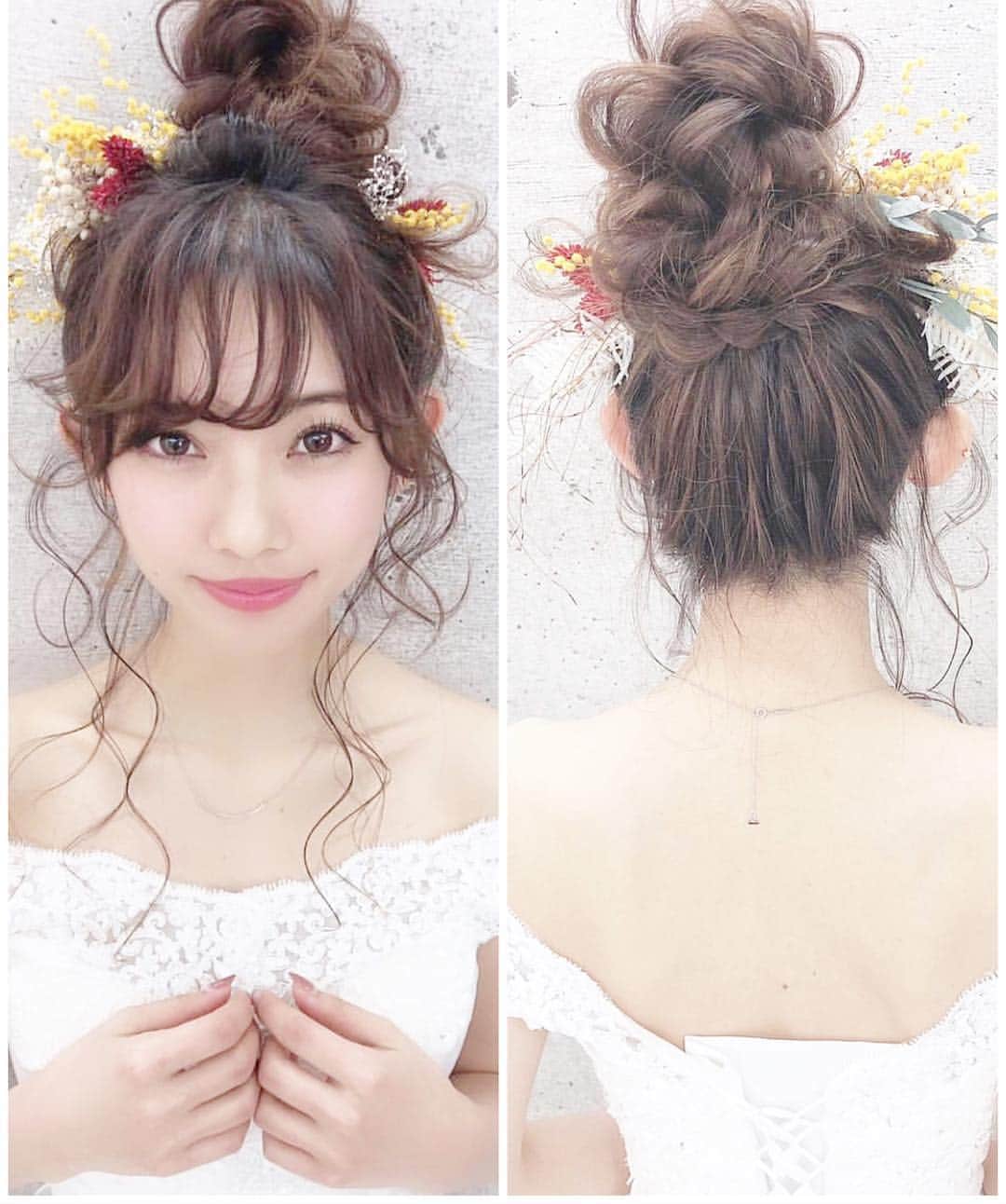 プレ花嫁の結婚式準備アプリ♡ -ウェディングニュースさんのインスタグラム写真 - (プレ花嫁の結婚式準備アプリ♡ -ウェディングニュースInstagram)「ナチュラル可愛い花嫁コーデ4選🌿photo10枚✨可愛いブライダルヘアにもご注目💕 * * * こちらのお写真は  @daisuke_5511 さんからリグラムさせていただきました🌟 #ウェディングニュース のタグにお写真を投稿してくださり、ありがとうございました😊✨ * * * * * daisuke_5511さんのプロデュースする花嫁 #コーディネート と #ヘアスタイル がどれもとっても素敵なです🌿💕 * カバーはミモザを使ったナチュラル可愛いコーディネート🌼💕 * model @matyumae  dress @dress2style_shop  hair/photo @daisuke_5511  ブーケ @jewel_flower_antique  @jewel_flower_ * オフショルの可愛い #ウェディングドレス にバサッとしたナチュラルな #ブーケ 💕 * ゆるふわ #お団子ヘア にミモザと赤のお花が引き立った #ヘッドドレス がとっても可愛いですよね😍 * どこに注目しても可愛いが詰まったオシャレコーディネートです💕 * 他のコーデ＆ヘアもとっても素敵なのでぜひスワイプ👉🏻してチェックしてみてくださいね💕 * * * ＼📷投稿お待ちしています／ * 花嫁はもちろん、業者さんも大歓迎✨ アナタのお写真をご紹介してもOKという方は、ぜひ #ウェディングニュース にお写真を投稿してください💕 * * ⬇︎関連アカウント⬇︎ * 💒式場検索 【 @weddingnews_concierge 】 👰マイレポ花嫁 【 @weddingnews_brides 】 🎉プレゼントキャンペーン 【 @weddingnews_event 】 * * その他、編集部からの連絡専用 @weddingnews_contact や、スタッフ個人の連絡用として @WN_xxxx（xxxは個人名）があります💕 * ………………………………………… ❤️WeddingNewsとは？ * * 花嫁のリアルな”声”から生まれた 花嫁支持率No1✨スマホアプリです📱💕 * * 🌸知りたい… #結婚式準備 に役立つ記事を毎日150件配信中♩ * 🌸見たい… インスタの #ウェディング 系投稿TOP100が毎日チェックできる＊IG画像の複数ワード検索も可♩ * 🌸叶えたい… #結婚式 関連の予約サイトが大集合♩ * 🌸伝えたい… 自分の結婚式レポ『マイレポ』が簡単に作れる♩先輩花嫁のレポが読める♩ * * @weddingnews_editor のURLからDLしてね✨ * * * #プレ花嫁 #結婚  #花嫁  #ウエディング #ナチュラルウェディング #披露宴 #お色直し #挙式 #ウェディングドレス #カラードレス #ブライダルヘア #ウェディングヘア #ヘアアレンジ #おしゃれさんと繋がりたい #ドライフラワー #アップスタイル #2019秋婚 #2019夏婚」4月8日 22時30分 - weddingnews_editor