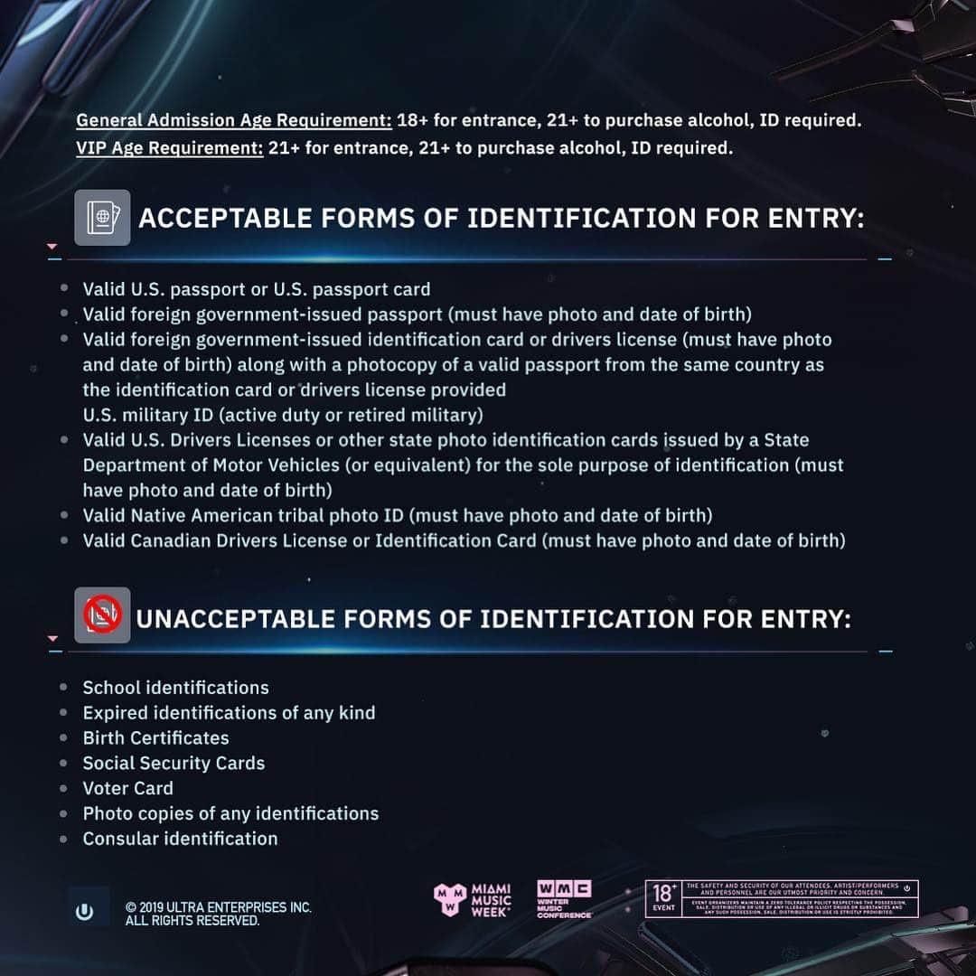 Ultra Music Festivalさんのインスタグラム写真 - (Ultra Music FestivalInstagram)「IMPORTANT SECURITY AND ENTRANCE POLICIES:  Before you head to #Ultra2019 this weekend, be sure to review this important security information including our Clear Bag Policy, list of Prohibited Items and Forms of ID.」3月25日 6時36分 - ultra