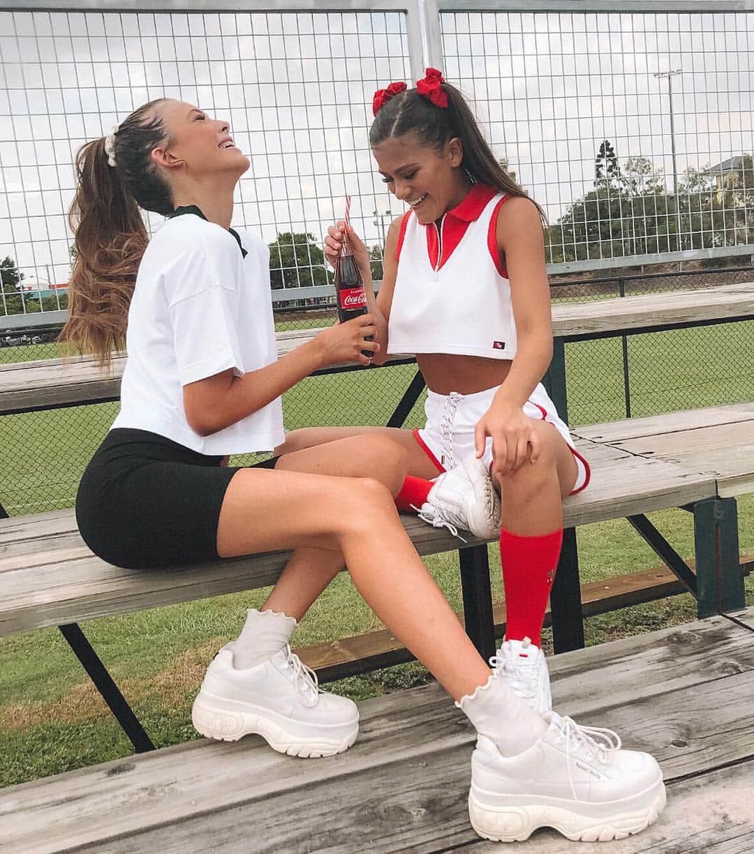 Beginning Boutiqueさんのインスタグラム写真 - (Beginning BoutiqueInstagram)「Track star ☆ Babes hanging out in the bleachers in our newest athleisure range! Besties @mia_roati wear the FOUND BASICS Red & Curveball Tee White & Black & Neo Bike Shorts Black & @starlettethynne wears the FOUND BASICS Played Out Cropped Polo White & Red & Go The Distance Shorts White!」3月25日 8時32分 - beginningboutique
