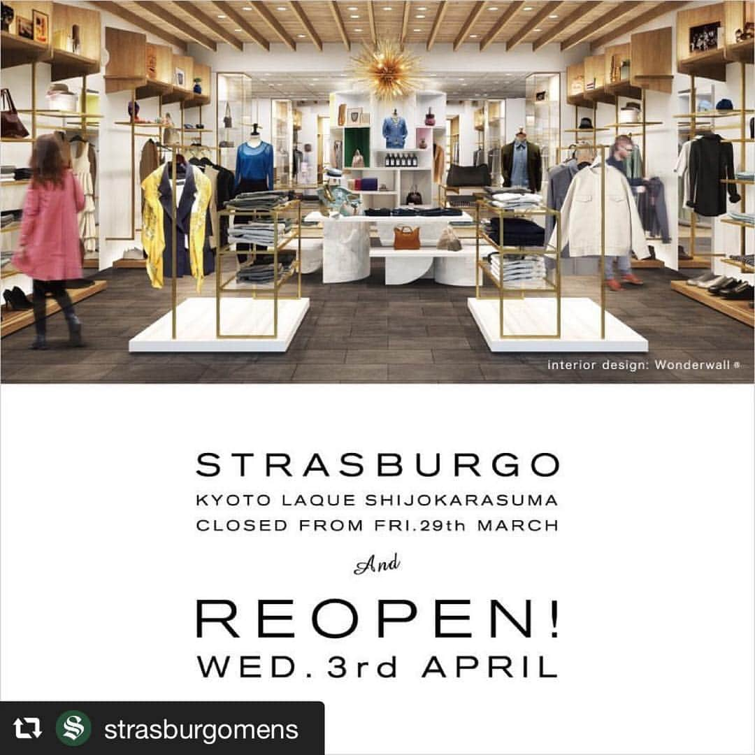 片山正通さんのインスタグラム写真 - (片山正通Instagram)「#repost @strasburgomens via @PhotoAroundApp 【4月3日（水）ストラスブルゴ  京都店 移転オープン】4月3日（水）にストラスブルゴ 京都店が移転オープンいたします。インテリアデザインは、国内外で活躍されているワンダーウォール 片山正通氏が担当しています。皆さまのご来店、心よりお待ち申し上げております。  また、移転オープンに伴い既存店舗は3月28日(木) 20:30をもって営業を終了いたします。 【店舗情報】 ストラスブルゴ 京都店 住所：〒604-8145 京都府京都市中京区東洞院通蛸薬師下ル元竹田町643 BINO東洞院1F 営業時間：11:00～20:00 電話番号：075-255-7398 【移転オープン店舗限定商品】 ストラスブルゴ別注モデルのCOOL MAX素材を採用したLARDINIのパッカブルスーツは全4色で展開されます。その中から、京都店はブラウンが移転オープン記念の先行カラーとして他店に先駆けて発売されます。 パッカブルスーツ　価格:138,000円（税抜） 【スペシャルキャンペーン】 この度の移転オープンを記念して、期間中30,000円（税込）以上購入のお客さまには、 ① 次回のお買い物から使用いただける3,000円分のポイントをプレゼント。 ② 先着200名さまにストラスブルゴ オリジナルトートバッグをプレゼント。 キャンペーン期間：京都店 2019年4月3日（水）～9日（火） ※本キャンペーンでポイントを付与するにあたり、ストラスブルゴポイントカードへの登録が必要になります。※本キャンペーンのポイントは2019年4月中旬ごろに付与されます。また、本キャンペーンで付与されたポイントの有効期限は2019年7月31日となります。※オリジナルトートバッグは2種類からどちらか１つをお選びいただきます。※オリジナルトートバッグは無くなり次第終了となります。また、在庫状況によってはご希望に添えない場合もございます。あらかじめご了承ください。  @strasburgomens @strasburgowomens @strasburgo_kyotolaque_ms @masamichi_katayama #strasburgo #kyoto #bino  #spring #summer #2019 #fashion #fashonista #fashiongram #reopen #new #ストラスブルゴ  #ファッション #ニット #セレクトショップ #春夏 #2019春夏 #オープン #移転オープン #京都 #京都ラクエ #京都ラクエ四条烏丸 #bino東洞院 #東洞院」3月25日 16時23分 - masamichi_katayama