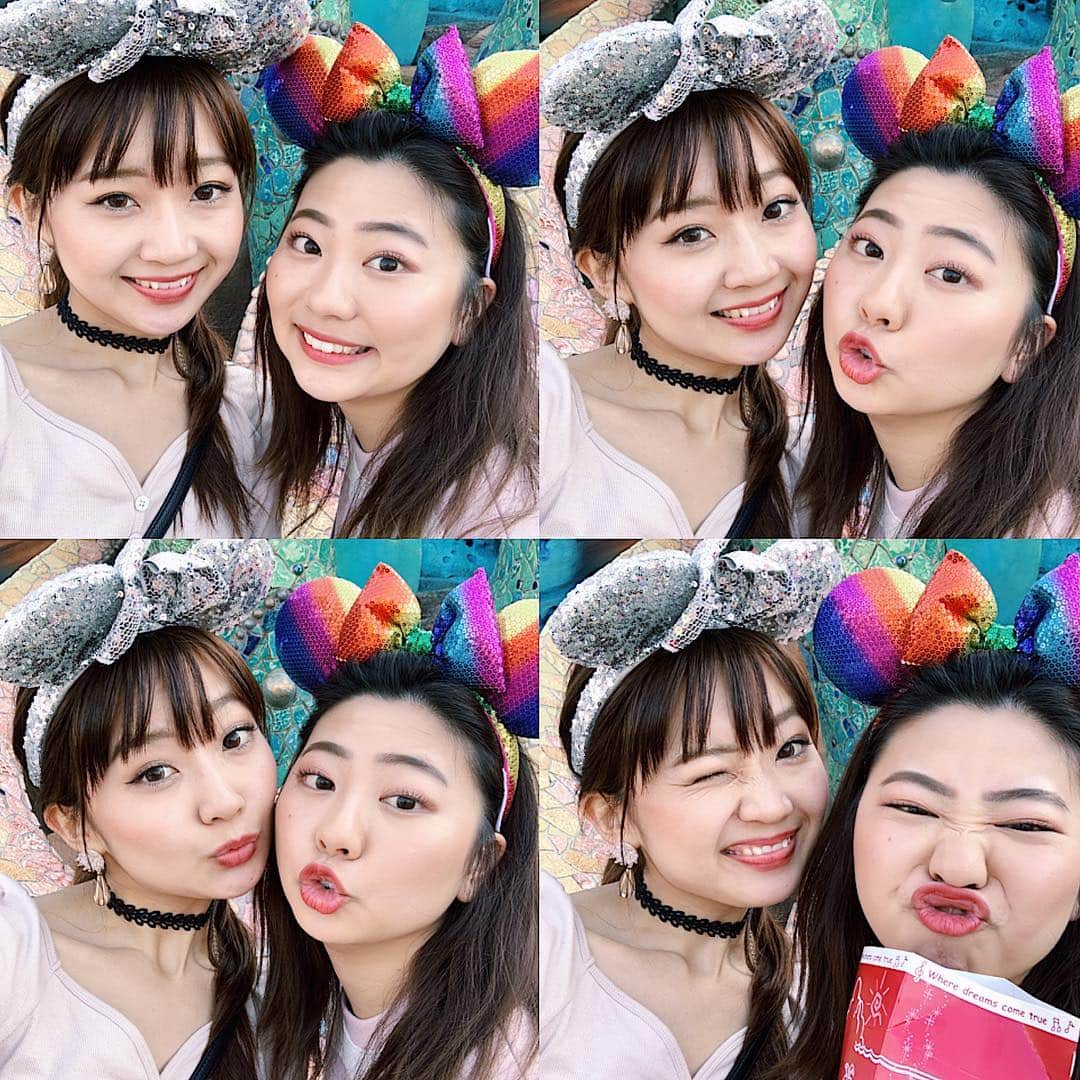 のインスタグラム：「オールでディズニー強行突破したけど東京着いて無理すぎて快活クラブで半日過ごしディズニーの滞在時間4時間  乗り物は気持ち悪すぎて1個も乗れませんでした でも楽しかったのは大学4年間腐るほど一緒に居たからだねー」