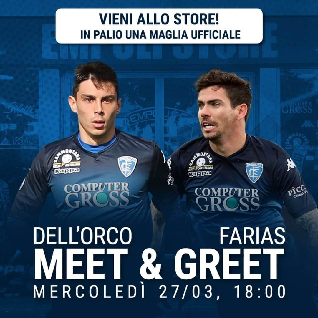 エンポリFCさんのインスタグラム写真 - (エンポリFCInstagram)「DELL'ORCO E FARIAS ALL'EMPOLI STORE! Mercoledì 27 marzo a partire dalle ore 18.00 all'#EmpoliStore #MeetandGreet con @cristiandellorco e @diegofarias17. Vieni allo Store, in palio una maglia ufficiale Empoli Fc 🔵」3月25日 22時00分 - empoli_fc_official