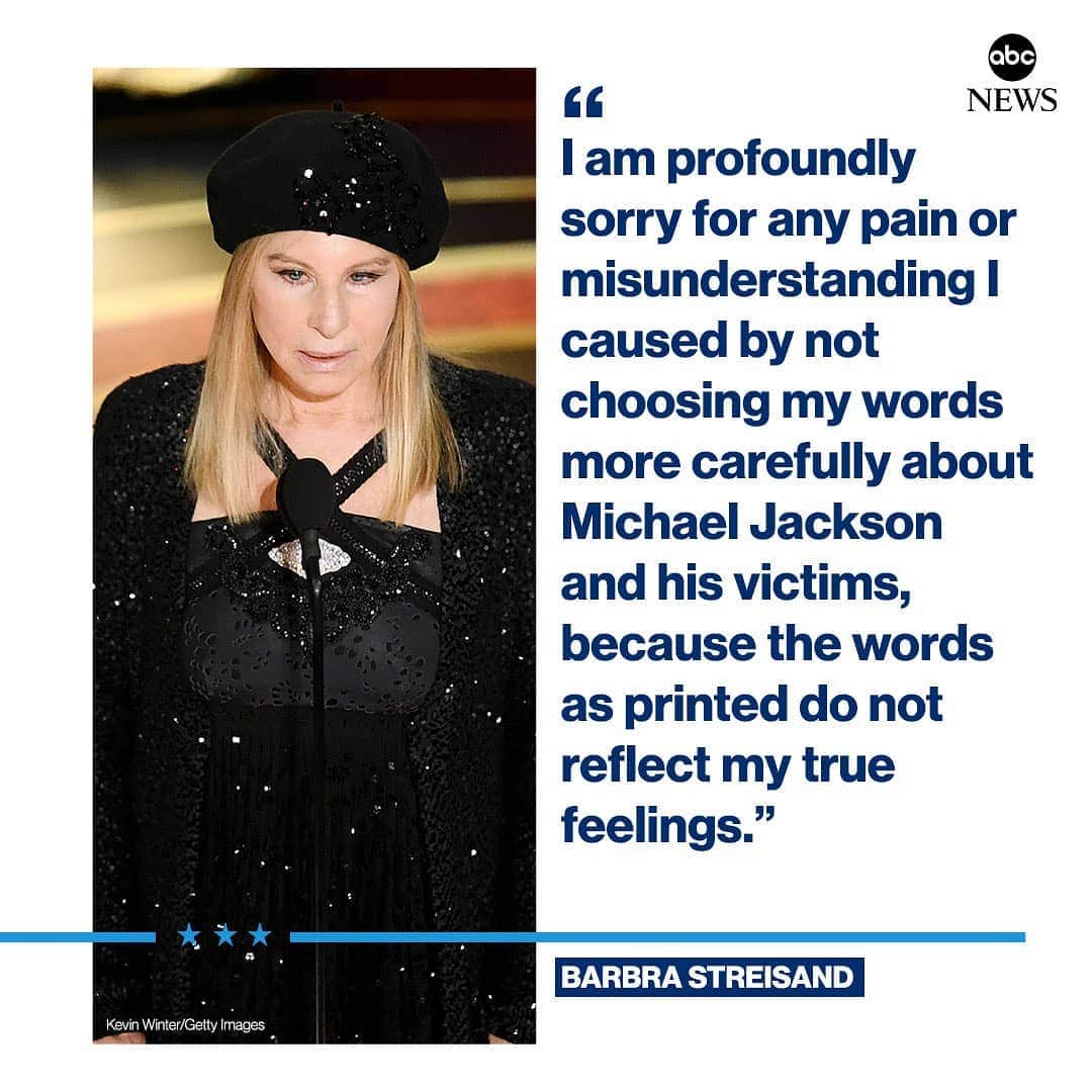 ABC Newsさんのインスタグラム写真 - (ABC NewsInstagram)「Barbra Streisand "profoundly sorry for any pain" caused by comments on alleged victims of Michael Jackson featured in documentary "Leaving Neverland." #barbrastreisand #michaeljackson #leavingneverland」3月26日 2時46分 - abcnews