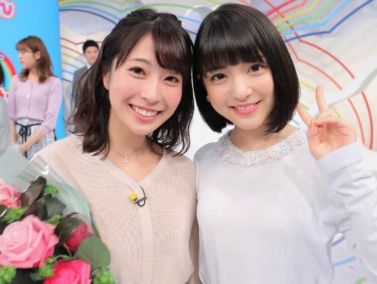 高嶋望和子のインスタグラム：「. 事務所の先輩でもある海荷さん❣️BOOMERSのコーナー中など隣でたくさん助けてくれました😢✨ . 海荷さんの卒業まであと僅か...🥺いつも優しく色々気遣ってくださり本当にありがとうございました💗 . #嬉しい写真....👼」