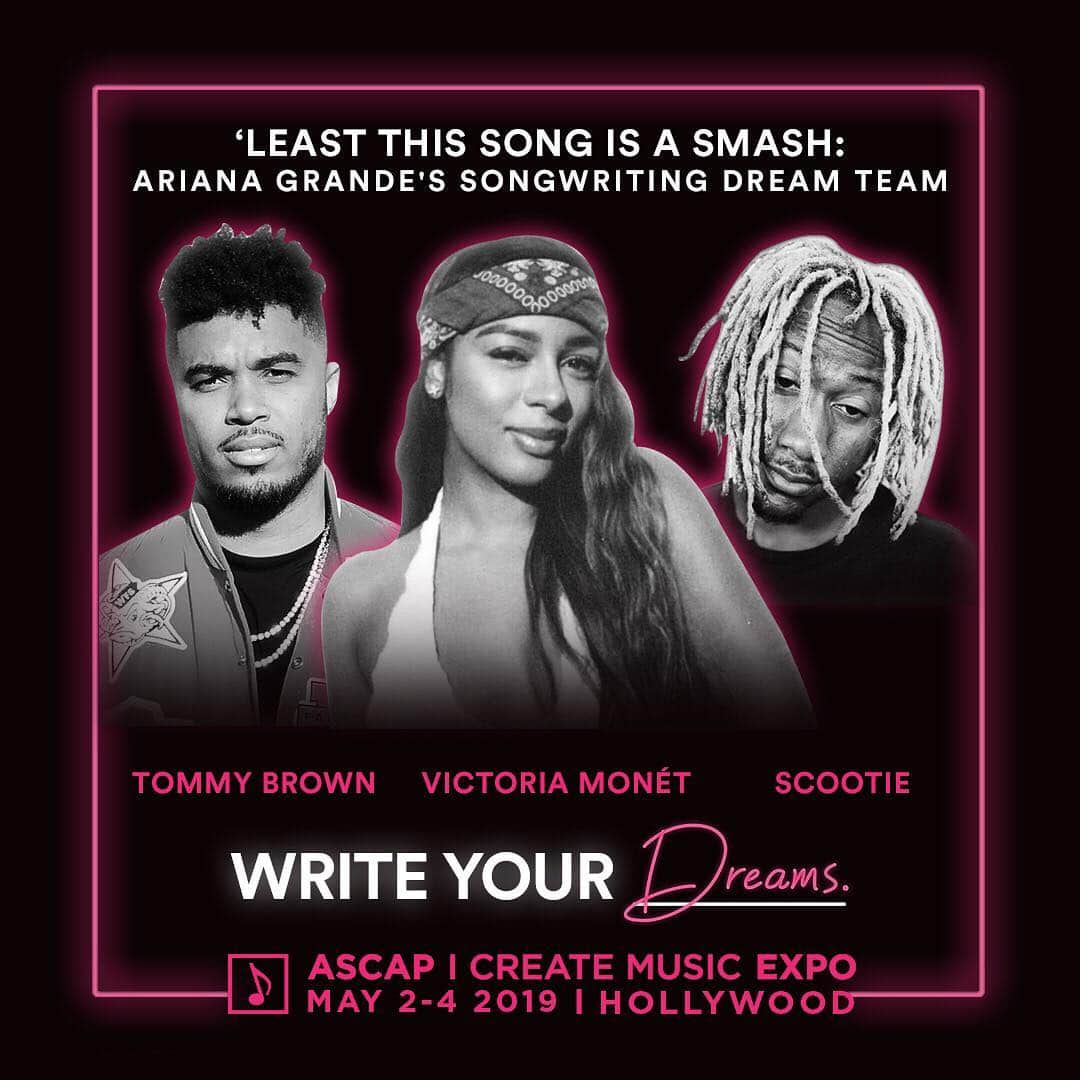 ASCAPさんのインスタグラム写真 - (ASCAPInstagram)「#7Rings by #ArianaGrande officially hit #1 for the 7th week! Congrats to #ASCAPEXPO panelists @tbhits @victoriamonet & @imscootie of @socialhouse, who co-wrote this dope track 🔥 Catch their panel at the 2019 EXPO, happening May 2-4 in Hollywood. Passes & details at the link in our bio.」3月26日 8時21分 - ascap