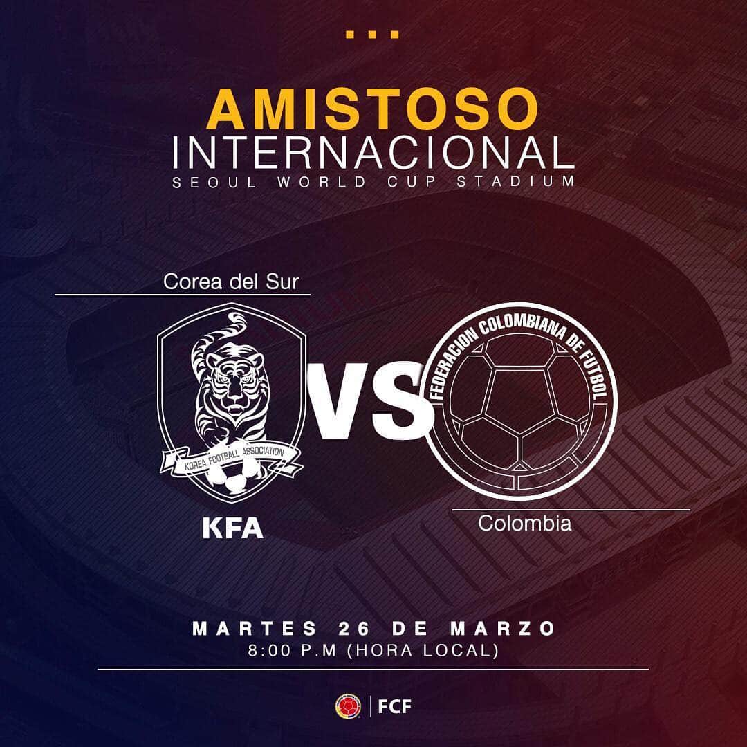 サッカー コロンビア代表チームのインスタグラム：「#MayoresMasculina Todos con nuestra tricolor para el duelo ante Corea del Sur en el Seoul World Cup Stadium. Desde las 6:00 a.m. sigue las emociones del encuentro por @golcaracol y Golcaracol.com. ⠀⠀⠀⠀⠀⠀⠀⠀ #FechaFIFA #COLCOR」