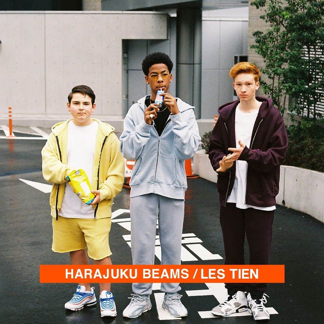 のインスタグラム：「HARAJUKU BEAMS New Contents UP  LES TIEN  今シーズンから展開する新ブランドLES TIEN。カリフォルニアを感じさせるカラーリングのスウェットをメインに、ロサンゼルスにある自社工場で全て生産。 独特なフィット感、色、加工が大きな特徴で、細部にまでこだわりの詰まったアイテムを提案します。  Photographer：@mirimatsufuji  #HARAJUKU_BEAMS #beams #ビームス #原宿」