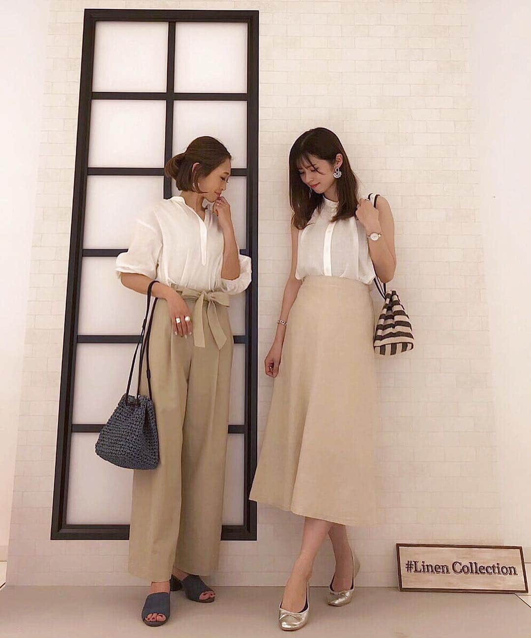 のインスタグラム：「先日の @uniqlo の リネンコレクションの展示会で着た、 もう1コーデ💕 . . @yuca0614 とホワイト×ベージュで リンクコーデしたよ❤︎ . . このトップスとスカートが すごく可愛かった😍 着た色にするか、 色違いを購入するか悩む…🤔💕 . . . #uniqlo #ユニクロ #uniqloginza2019ss #uniqloginza #uniqloコーデ #ユニクロコーデ #ユニジョ #試着 #試着レポ #ユニクロリネン族 #リンクコーデ #双子コーデ #シミラールック #お揃いコーデ #おそろコーデ #カベジョ #ママ友 #プチプラコーデ #ママコーデ #シンプルコーデ #大人可愛い #きれいめコーデ #大人カジュアル #アラサーコーデ #mamagirl #locari #おしゃれさんと繋がりたい #code #uqlinencollection」