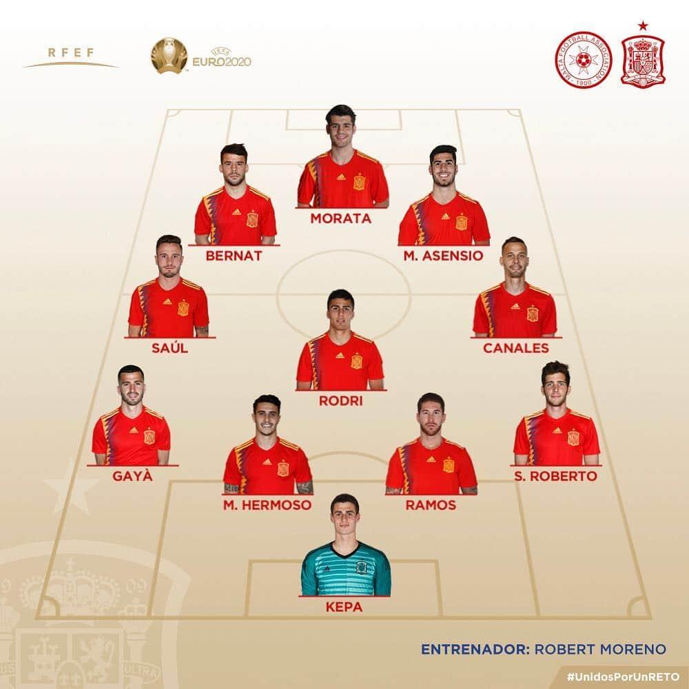 サッカー スペイン代表チームさんのインスタグラム写真 - (サッカー スペイン代表チームInstagram)「⚠ OFICIAL | Este es el XI de España para medirnos a Malta. ¡¡VAMOS ESPAÑA!!💪🏻🇪🇸 #UnidosPorUnRETO」3月27日 3時23分 - sefutbol