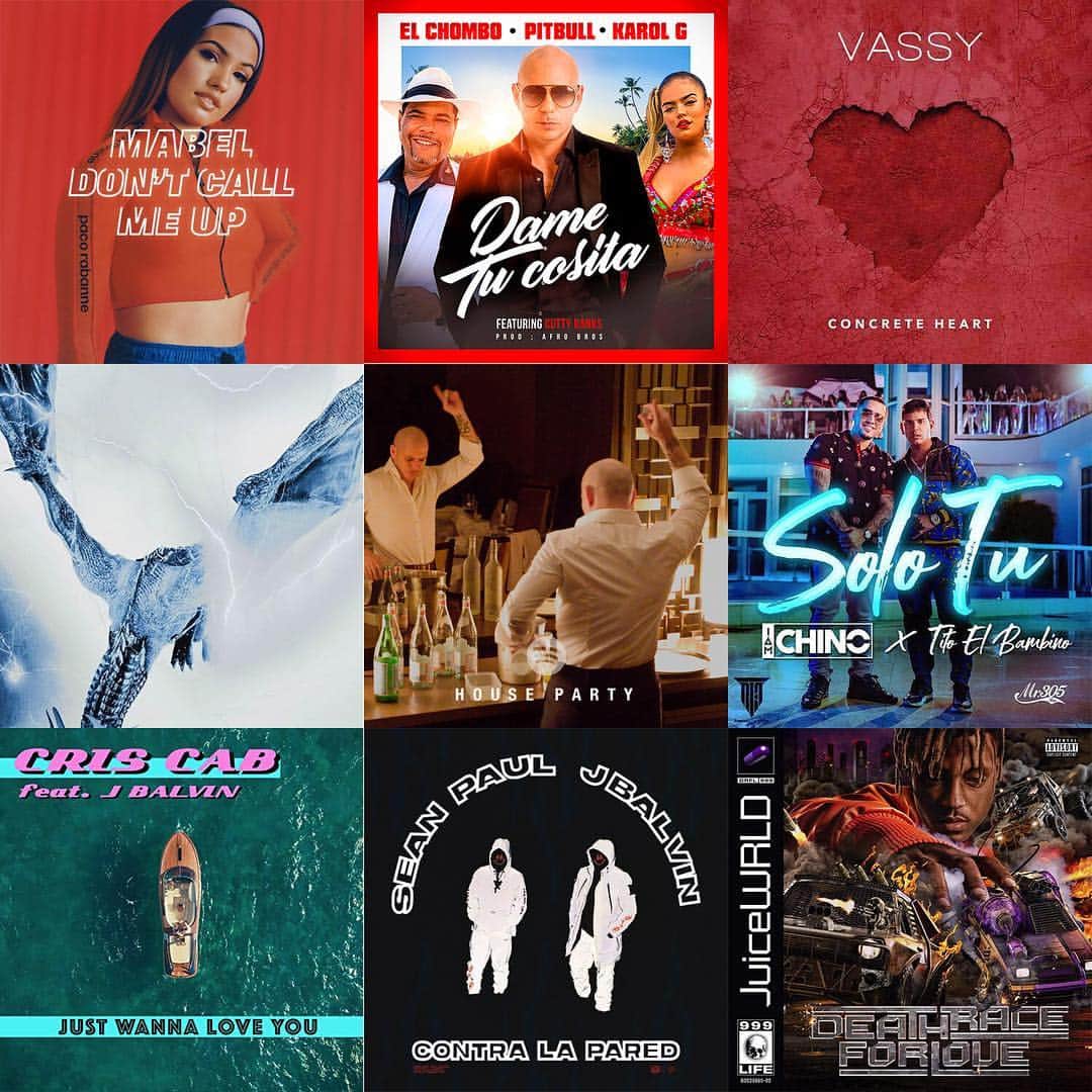 ピットブルのインスタグラム：「Checking in with an updated @spotify playlist from yours truly! Featuring new 🔥 from @iamchino__ @titobambinoelpatron @juicewrld999 @postmalone @mabel @duttypaul @jbalvin and more. Click the link in bio to listen now. Dale!」