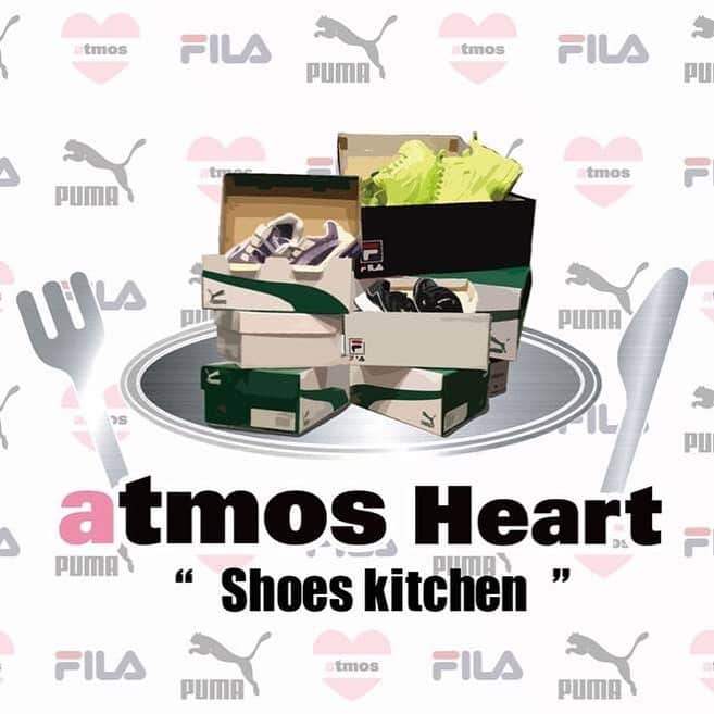のインスタグラム：「. この度、「atmos Heart」2F にatmos pinkが提案する ミックススタイリングを楽しめるコンセプトフロア〝shoes kitchen″を 2019年3月30日(土) にオープンいたします。 女性なら誰しも一度は立ったことのあるkitchen。 人それぞれに調理方法が違うように、スニーカーも人それぞれ コーディネートの仕方が違う。 そんな意味を込めて〝shoes kitchen″ が登場！ おいしいデザートをディスプレイするように...シューズをディスプレイ！ おいしそうなシューズバーとatmos pinkとのミックスコーディネートで PUMAとFILAを表現します。 〝shoes kitchen″のOPEN日にはPUMA、 FILAそれぞれ注目のアイテムを発売！！✨ . また、OPEN当日である3月30日(土)は、お買い上げのお客様には先着で PUMA / FILAよりノベルティーも配布いたします！！🌈✨ ぜひこの機会にatmos heartにお越しください！！ . #atmos#atmostokyo#atmospink#fila#puma #アトモス#アトモスピンク#フィラ#プーマ」