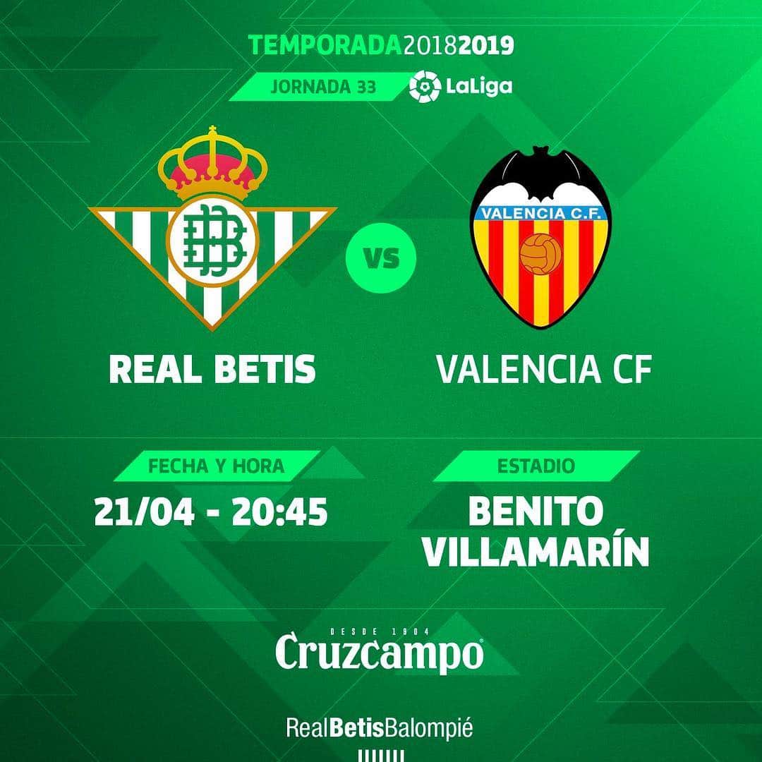 レアル・ベティスさんのインスタグラム写真 - (レアル・ベティスInstagram)「¡Ya tenemos horario para el #RealBetisValencia de la jornada 33 de @laliga! 🗓⌚👍 — This is the kick off time for Real Betis vs Valencia in LaLiga’s Match 33! 🗓⌚👍」3月26日 21時52分 - realbetisbalompie