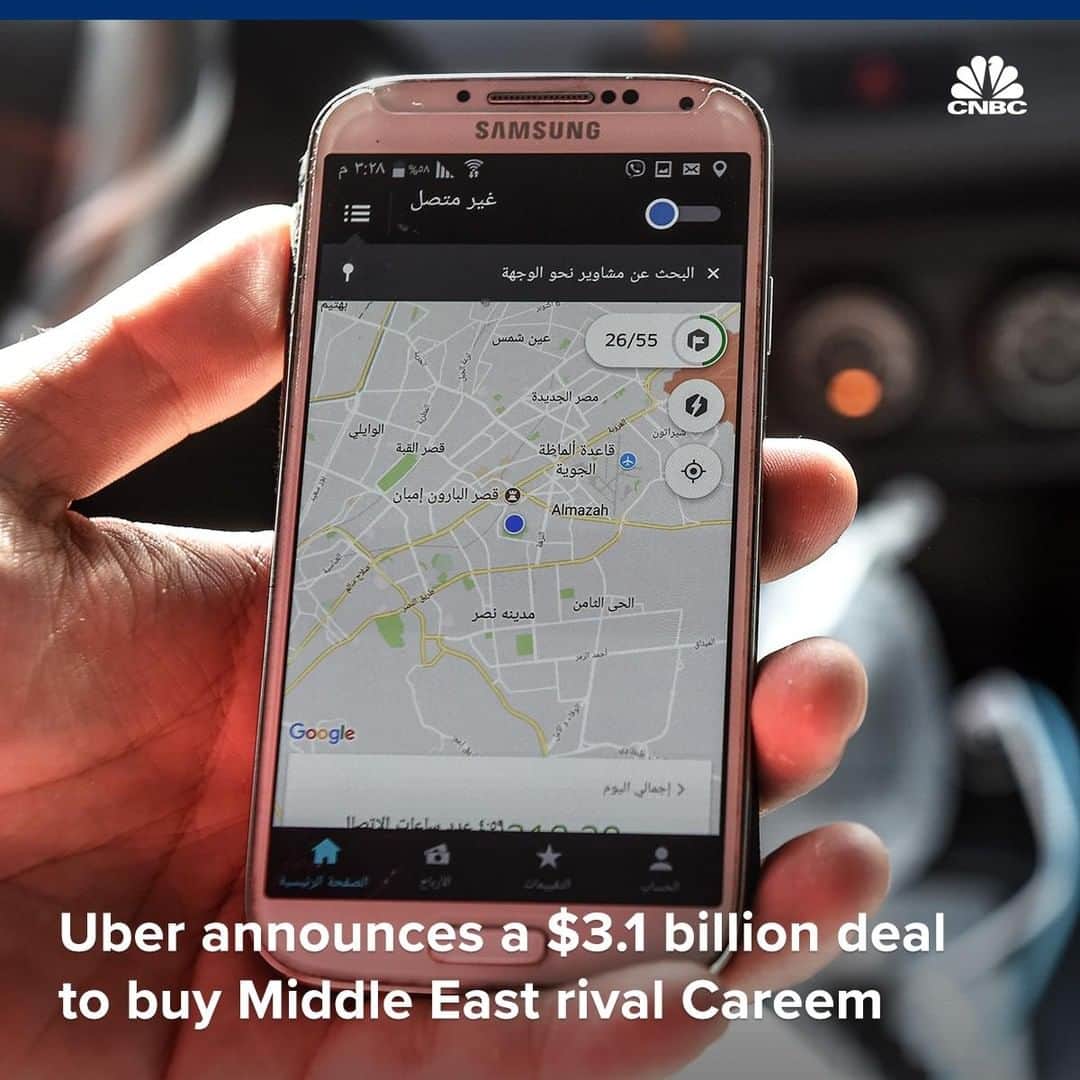 CNBCさんのインスタグラム写真 - (CNBCInstagram)「Uber and a competitor are joining forces.⁣ ⁣ Uber just signed a $3.1 billion agreement to buy Careem, a Dubai-based ride-hailing competitor that claims more than 30 million registered users across North Africa, the Middle East and South Asia.⁣ ⁣ Careem has “played a key role in shaping the future of urban mobility across the Middle East, becoming one of the most successful startups in the region,” Uber CEO Dara Khosrowshahi said in a statement.⁣ ⁣ The companies characterized the deal as the biggest-ever technology industry transaction in the greater Middle East.⁣ ⁣ The announcement comes as Uber approaches a much-anticipated IPO that reports have said could value the company at as much as $120 billion.⁣ ⁣ *⁣ *⁣ *⁣ *⁣ *⁣ *⁣ *⁣ *⁣ ⁣ #Uber #Careem #Deal #DealMaking #Aquisition #IPO #Stocks #Nasdaq #NYSE #Money #Wealth #tech #Technology #MiddleEast #Dubai #News #BusinessNews #business #CNBC #CNBCInternational」3月27日 0時08分 - cnbc