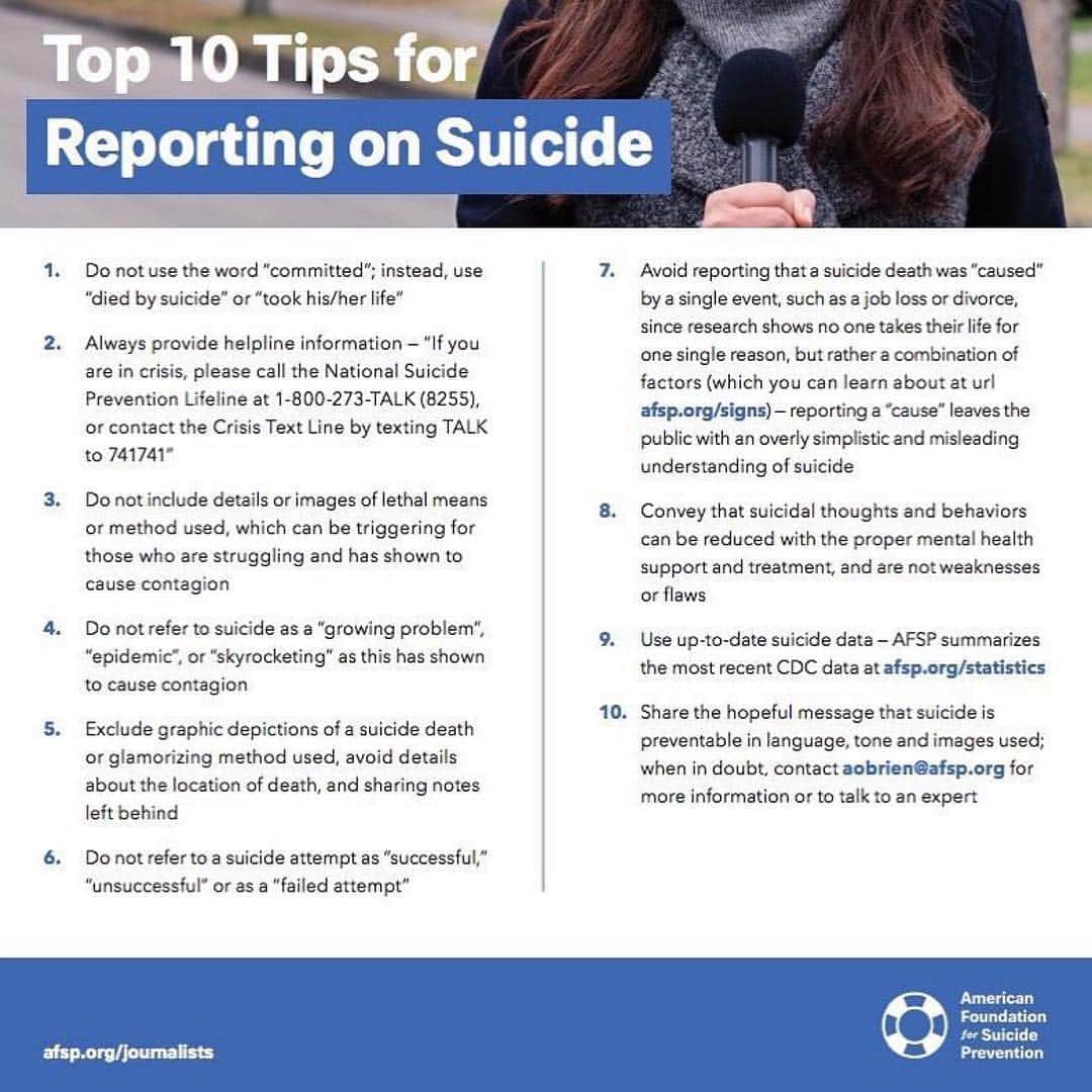 アンナ・パキンさんのインスタグラム写真 - (アンナ・パキンInstagram)「#Repost @womensmarch ・・・ With several devastating and highly reported suicides taking place recently, we want to share these ten tips on reporting on suicide from American Foundation for Suicide Prevention. Even if you aren't a journalist, these are helpful tools for talking about suicide without causing further harm. Please take care of yourselves and each other ❤️ . 1. Do not use the word “committed”; instead, use “died by suicide” or “took his/her life”  2. Always provide helpline information — “If you are in crisis, please call the National Suicide Prevention Lifeline at 1-800-273-TALK (8255), or contact the Crisis Text Line by texting TALK to 741741”  3. Do not include details or images of lethal means or method used, which can be triggering for those who are struggling and has shown to cause contagion  4. Do not refer to suicide as a “growing problem”, “epidemic”, or “skyrocketing” as this has shown to cause contagion  5. Exclude graphic depictions of a suicide death or glamorizing method used, avoid details about the location of death, and sharing notes left behind  6. Do not refer to a suicide attempt as “successful,” “unsuccessful” or as a “failed attempt”  7. Avoid reporting that a suicide death was “caused” by a single event, such as a job loss or divorce, since research shows no one takes their life for one single reason, but rather a combination of factors (which you can learn about at afsp.org/signs) — reporting a “cause” leaves the public with an overly simplistic and misleading understanding of suicide  8. Convey that suicidal thoughts and behaviors can be reduced with the proper mental health support and treatment, and are not weaknesses or flaws  9. Use up-to-date suicide data — AFSP summarizes the most recent CDC data at afsp.org/statistics  10. Share the hopeful message that suicide is preventable in language, tone and images used」3月27日 0時24分 - _annapaquin