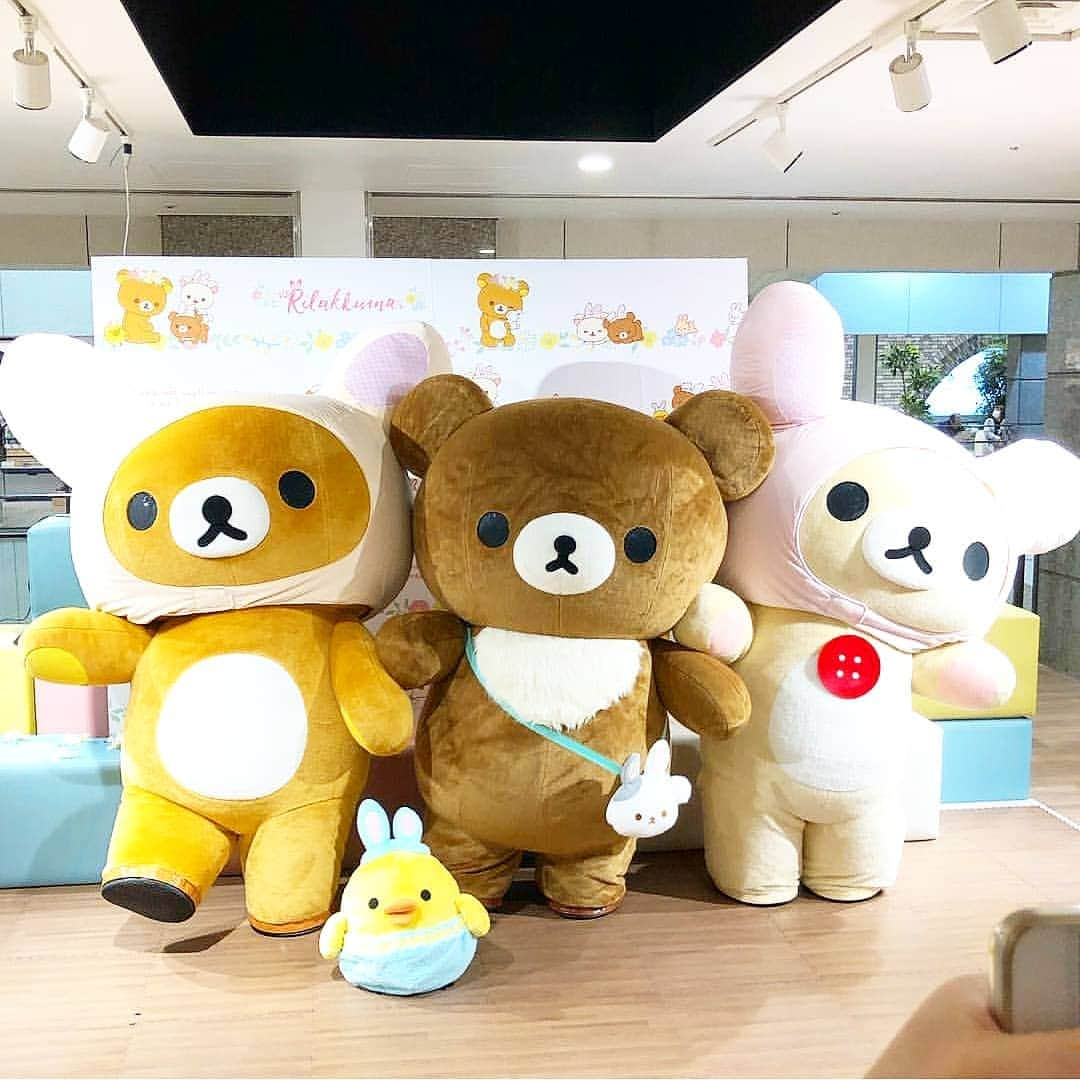 Rilakkuma US（リラックマ）さんのインスタグラム写真 - (Rilakkuma US（リラックマ）Instagram)「Rilakkuma, Korilakkuma and Chairoikoguma are all dressed in their Easter best! . This cute mascot pic was taken by @rilasukisuki! . . . #RilakkumaUS #Rilakkuma #mascot #sanx #easter #happy #spring #japan #osaka #cooljapan #リラックマ #サンエックス」3月27日 1時08分 - rilakkumaus