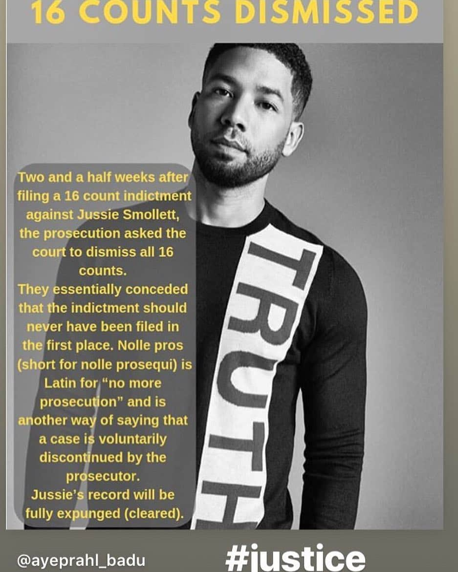 ジーン・トリプルホーンのインスタグラム：「I am just so happy and relieved  for  @jussiesmollett that this ordeal is over. All counts have been dismissed!!!!!! He has proven to be such a beautiful, strong and resilient man. We #love you #jussiesmollett❤️❤️❤️✊🏾✊🏾🙌🏽🙌🏽🙌🏽🙌🏽」