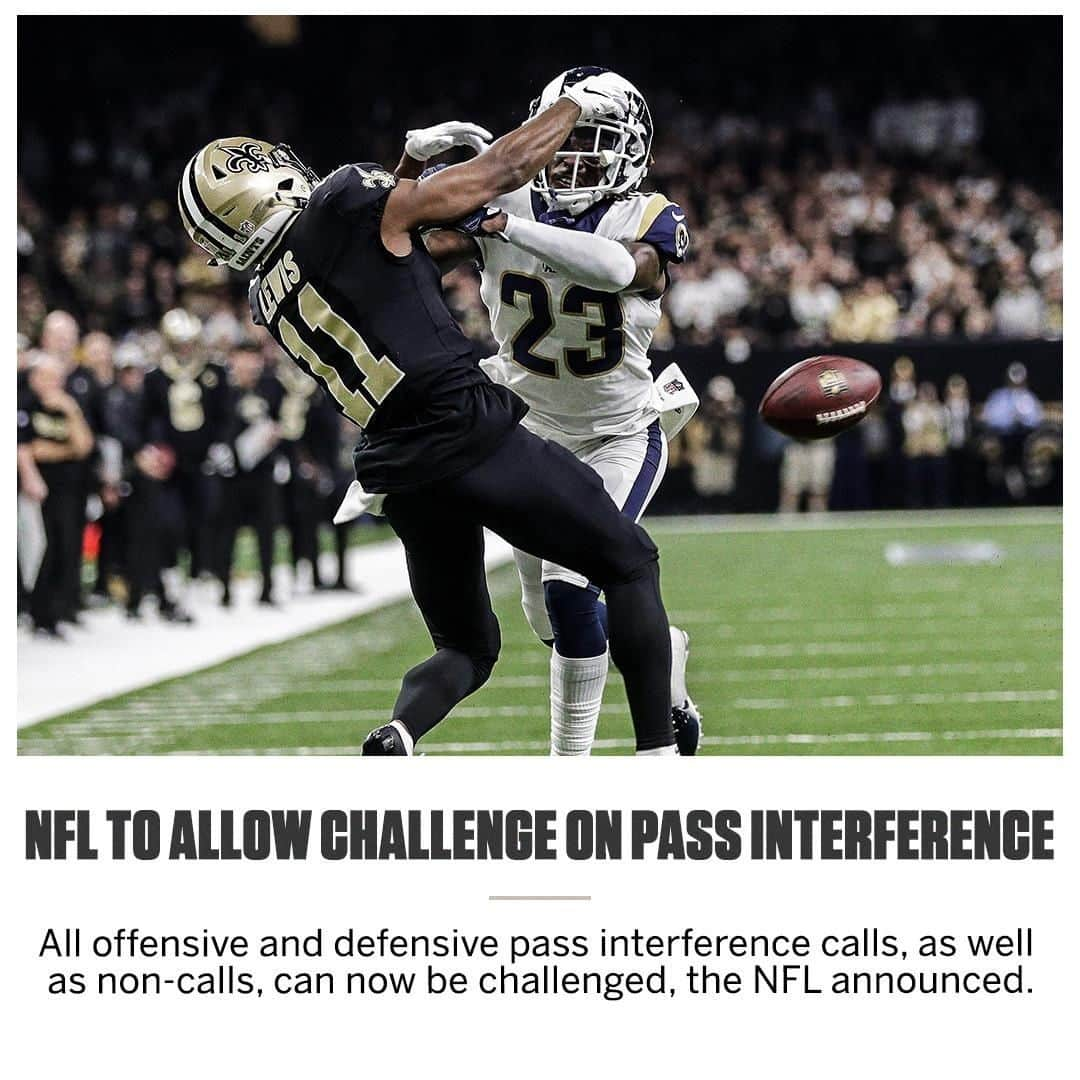 スポーツセンターさんのインスタグラム写真 - (スポーツセンターInstagram)「The NFL has voted to expand replay review to cover offensive and defensive pass interference.」3月27日 9時19分 - sportscenter