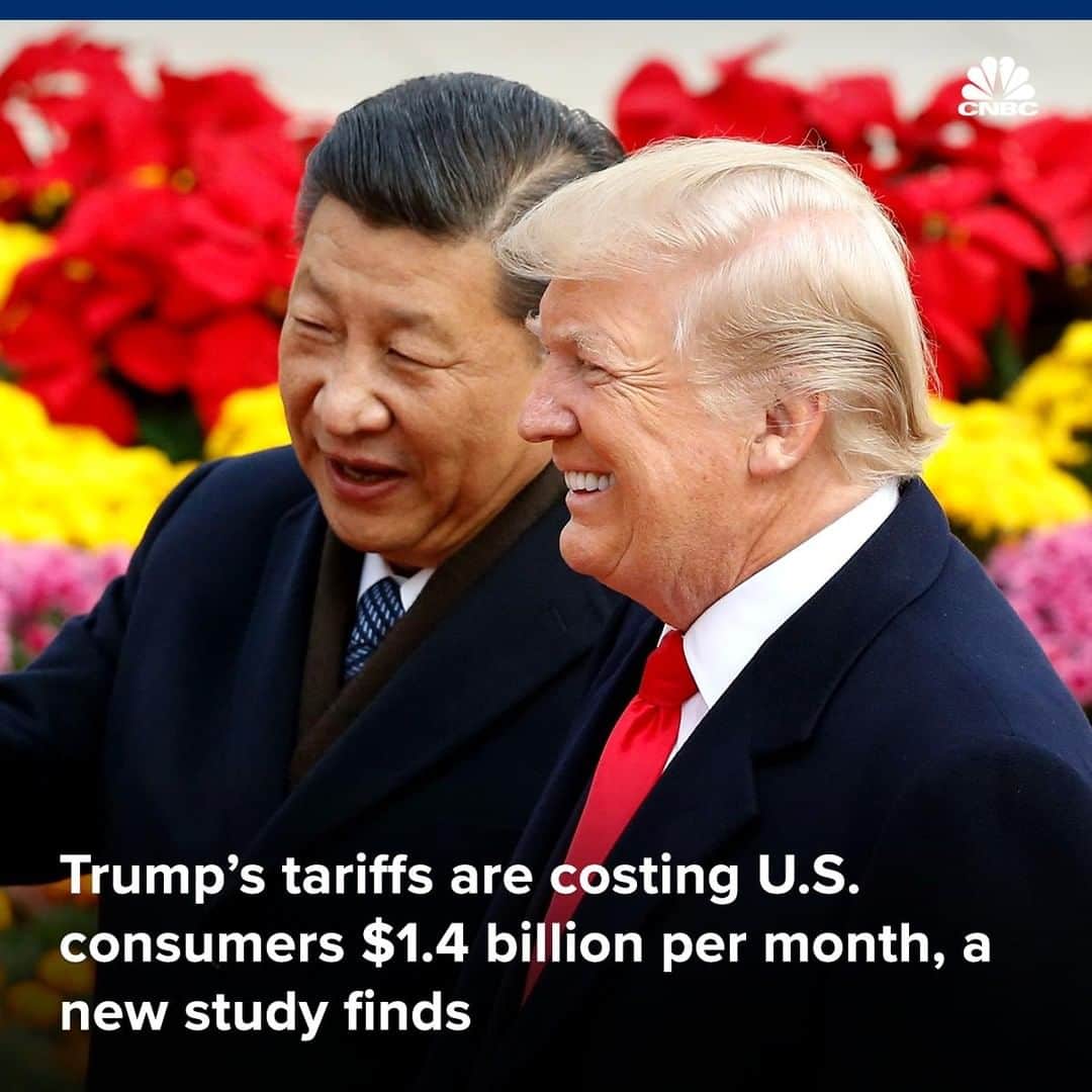 CNBCさんのインスタグラム写真 - (CNBCInstagram)「The Trump administration's trade policies and tariffs reduced U.S. income by $1.4 billion per month by the end of November, according to a new study.⁣ ⁣ Economists estimated total losses from January through November were $6.9 billion.⁣ ⁣ The study, conducted by the Federal Reserve Bank of New York, Princeton and Columbia universities, also found a substantial increase in the price of goods. Americans lacked import variety and suffered disruptions to supply chains.⁣ ⁣ The ability to purchase more unique goods — like French wine and Colombian coffee — could be lost if trade barriers are high.⁣ ⁣ Have you felt the impact of tariffs on your own shopping? Visit the link in bio to learn more.⁣ ⁣ *⁣ *⁣ *⁣ *⁣ *⁣ *⁣ *⁣ *⁣ ⁣ #trade #tariffs #tradewar #presidenttrump #trump #trumptrade #economics #nyfed #princeton #columbia #business #businessnews #cnbc⁣」3月27日 23時26分 - cnbc
