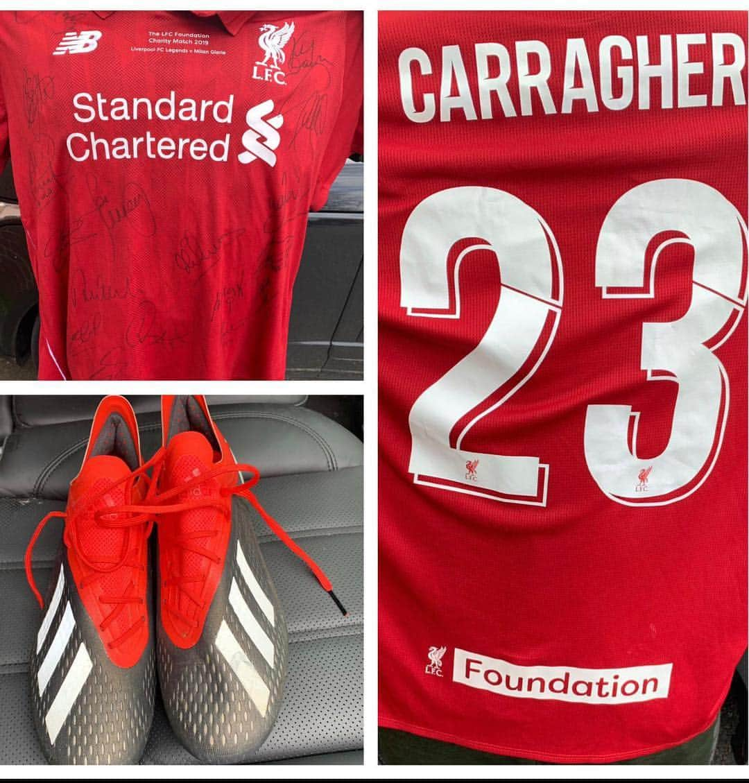 ジェイミー・キャラガーさんのインスタグラム写真 - (ジェイミー・キャラガーInstagram)「Bid now on my match worn @liverpoolfc shirt from Saturdays Legends game against @acmilan signed by the full squad. Plus my boots. All money raised will go to the Stephen Darby foundation which is raising awareness for motor neurone disease. Link in bio.」3月27日 20時59分 - 23_carra