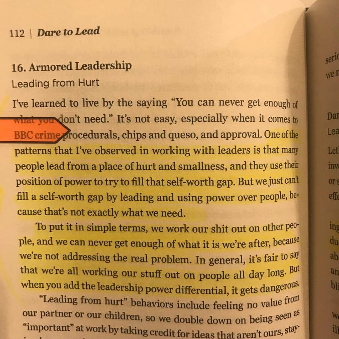 マット・マクゴリーさんのインスタグラム写真 - (マット・マクゴリーInstagram)「"Dare To Lead" by @BreneBrown  # Really loved this one by Brené Brown! Being in leadership positions can be difficult.  Oftentimes we unintentionally cause harm because we haven't really dealt with our own issues.  This profoundly affects our relationships and the spaces that we are creating and a part of, particularly when there are power dynamics involved (which there almost always are). I found this to be a really helpful resource when it comes to thinking about how to lead in a way that is healthier, happier, and more productive for all people involved.  # The parts about perfectionism and how they impact one's capacity to lead were particularly resonant.  As Brené says, "Whenever perfectionism is driving, shame is always riding shotgun." So many people have never really addressed their perfectionism and in fact, many believe that it is a positive quality, but it is not...it is very different than "striving for excellence." Thinking of perfectionism as being a cover for shame has been really helpful for me in letting go of this harmful way of being.  A way of being that created huge amounts of stress in my life and not only prevented me from being my happiest self, but from being in relationship with others as my highest and best self.  Digging into the shame underneath it is critical.  Only then will we finally realize that trying to be "perfect" will never compensate for the profound lack that we feel underneath.  # My Booklist: bit.ly/mcgreads (link in bio) #McGReads」3月28日 2時15分 - mattmcgorry