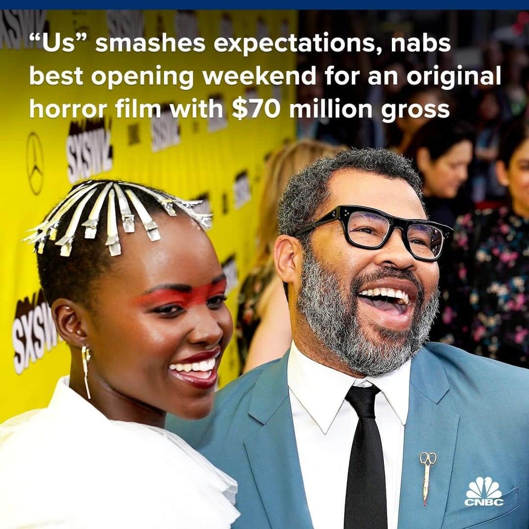 のインスタグラム：「Did you see “Us” last weekend?⁣ ⁣ You weren’t the only one: Jordan Peele's second film pulled in some huge box office numbers in its opening weekend, hauling in $70.25 million in the U.S. That’s the third-best horror movie debut in the history of cinema, and the best for an original horror movie.⁣ ⁣ Peele won an Oscar last year for “Get Out,” his directorial debut film. There’s already buzz that "Us" could be an Oscar contender for next year.⁣ ⁣ To read more about the blockbuster, click the link in bio.⁣ ⁣ *⁣ *⁣ *⁣ *⁣ *⁣ *⁣ *⁣ *⁣ ⁣ #filmindustry #films #movie #oscars #academyaward #jordanpeele #us #lupita #lupitanyongo #winstonduke #business #businessnews #CNBC」