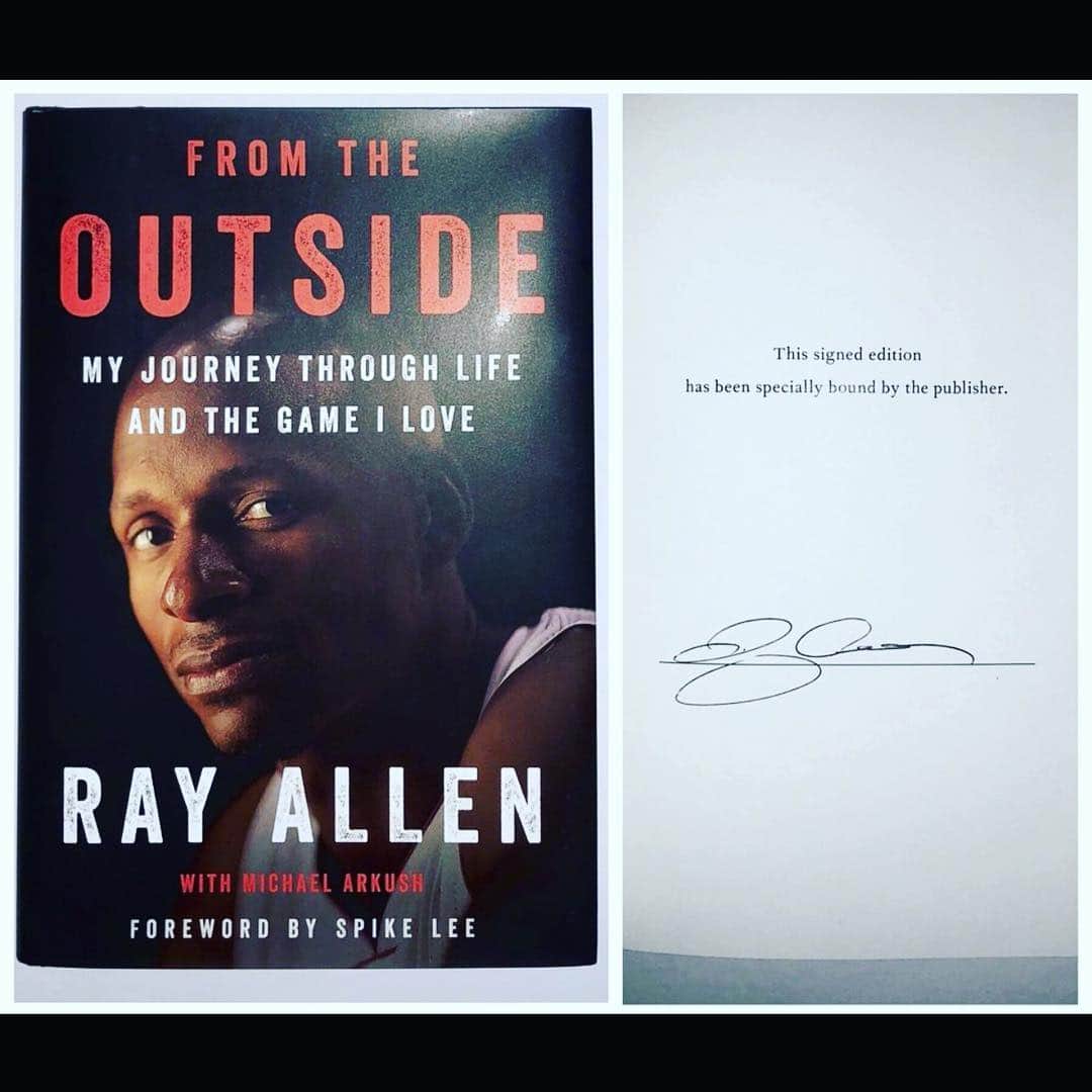 レイ・アレンのインスタグラム：「Today marks the one year anniversary of the release of my book," From the Outside". 💥💫⚡️ For those of you who read it,  I hope you enjoyed it and learned something about me and about what it takes to be the best at what you do. For anyone with a goal or desire, don't keep it to yourself. Speak it out into the world! Let someone else hear your dreams so you can't hide them. Often times we are afraid of our dreams so we hide them just in case they don't come true. Stop hiding them, put it out there so others can know and help keep you accountable to achieving your dreams. #sacrifice #deystreetbooks #boringoldhabits #itshardbutworthit」