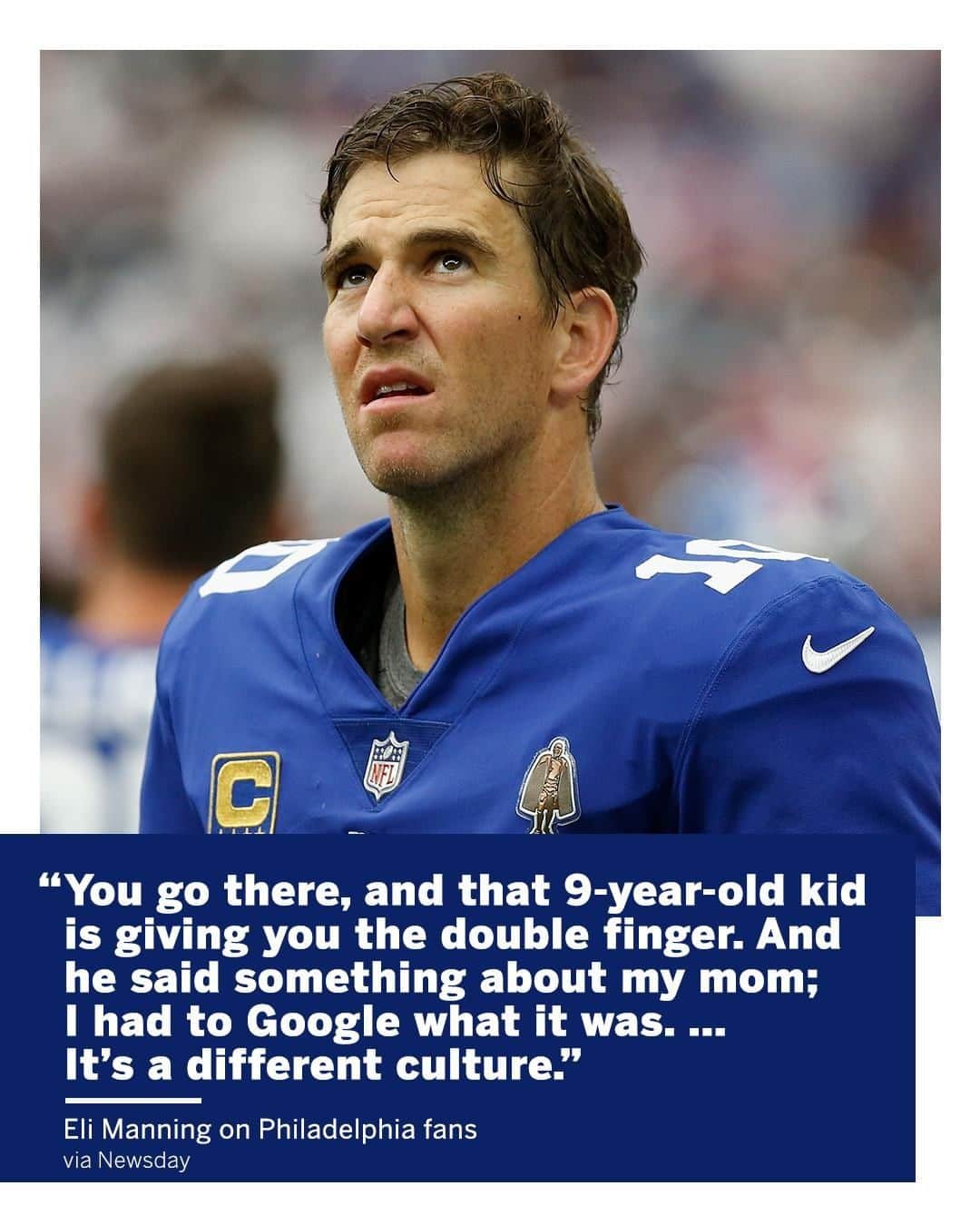 espnさんのインスタグラム写真 - (espnInstagram)「You could say Philly fans haven't been the most welcoming to Eli Manning 😂」3月28日 9時34分 - espn