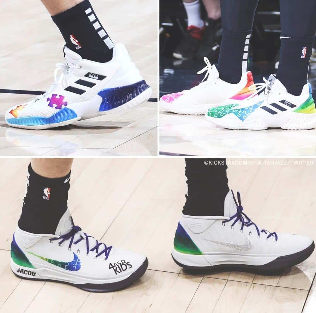 espnさんのインスタグラム写真 - (espnInstagram)「In January, Joe Ingles' 2-year-old son Jacob was diagnosed with autism. Tonight is #AutismAwareness for the Jazz and @Joeingles7, @spidadmitchell, @ruuufio and other Jazz players are wearing custom sneakers to support 👏」3月28日 12時33分 - espn