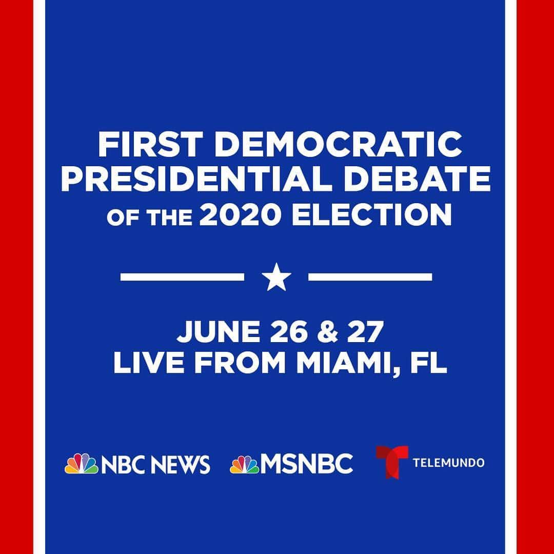 NBC Newsさんのインスタグラム写真 - (NBC NewsInstagram)「NEW: The first Democratic Presidential Debate for the 2020 presidential primary will air live on 2 consecutive nights — June 26 and 27 — from Miami, Florida, on @NBCNews, @MSNBC and @TelemundoNews TV and digital platforms. Click the link in our bio for more.」3月29日 2時01分 - nbcnews