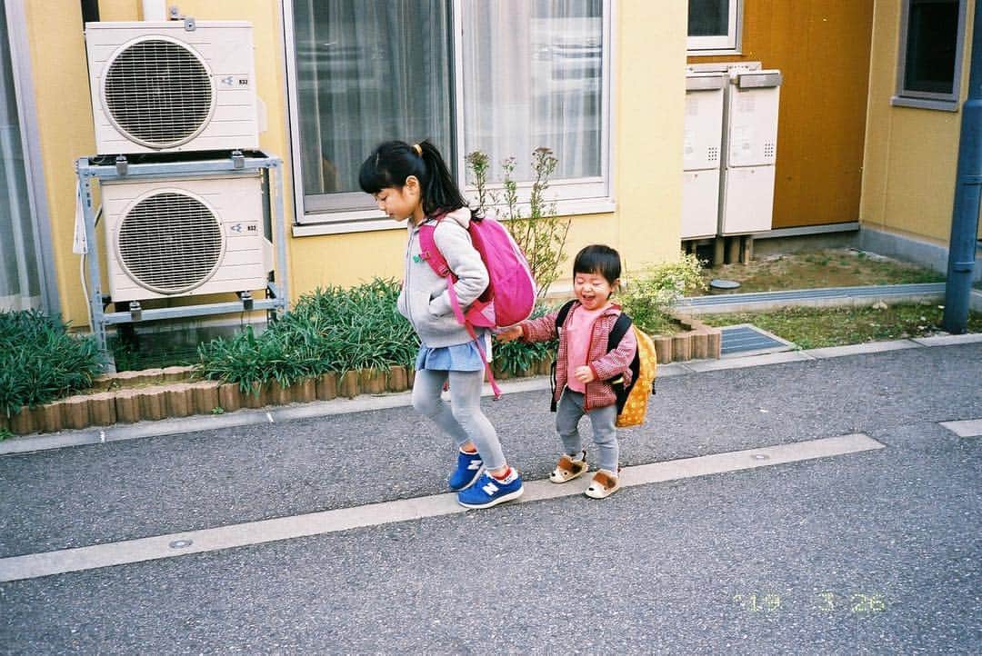 kazuyukikawaharaさんのインスタグラム写真 - (kazuyukikawaharaInstagram)「「いってらっしゃい」の記録。 毎朝、保育園に娘2人を送るときに、車から玄関までの間を日付入りフィルムカメラで撮り続けてきましたが、いよいよ明日が2人揃っての最後の登園です。 怒ったり、泣いたり、ケンカしたりと毎朝大変でしたが、振り返ればわずか50mぐらいの距離の間でも姉妹の成長や関係性が変わっていくのがみえ、写真に残してきてよかったなと思っています。 明日、最後に撮ったら、フォトブックを作る予定です。 #キミの瞳が僕をパパにする #KLASSE #fujifilm  #film」3月28日 19時14分 - kazuyukikawahara