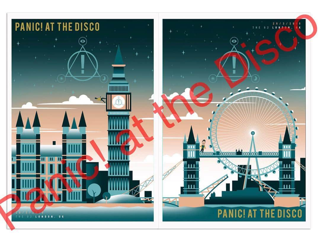 Panic! At The Discoさんのインスタグラム写真 - (Panic! At The DiscoInstagram)「Here’s a sneak peak for you London! Tonight & tomorrow we are doing very limited posters to celebrate two sold out shows @o2uk . When you get them both and connect them they make a mega poster.」3月28日 23時35分 - panicatthedisco