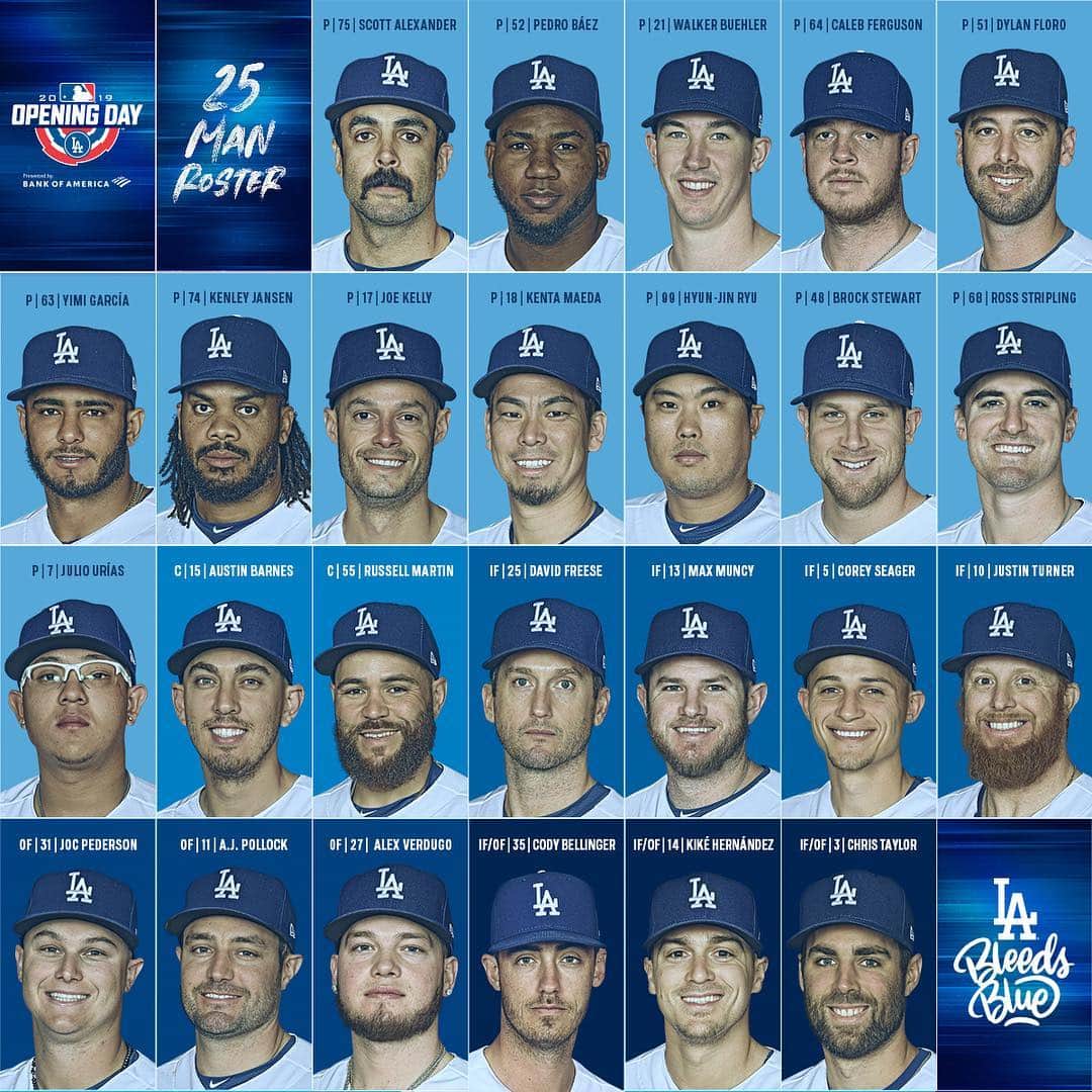 Los Angeles Dodgersさんのインスタグラム写真 - (Los Angeles DodgersInstagram)「Here is the Dodgers’ 25-man roster for #OpeningDayLA.」3月29日 1時18分 - dodgers