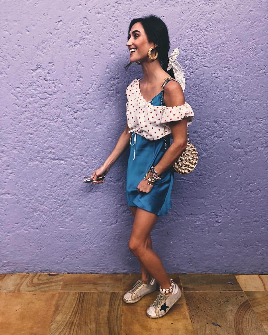 のインスタグラム：「Color makes us happy 😃🌈 @danielleasnyder in the yellow Kelly hoops, turquoise mini, and #armparty • Tap to shop」