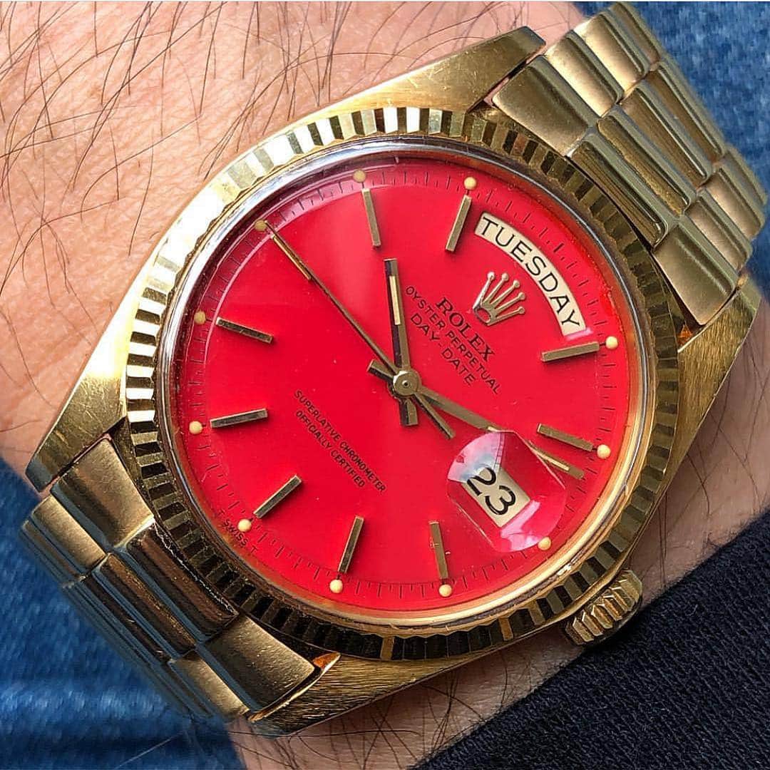 Daily Watchさんのインスタグラム写真 - (Daily WatchInstagram)「👍🏼 or 👎🏼? Rolex Day-Date with special Red Coral Stella Dial 🔴 Photo by @honolulutimeco」3月29日 1時41分 - dailywatch
