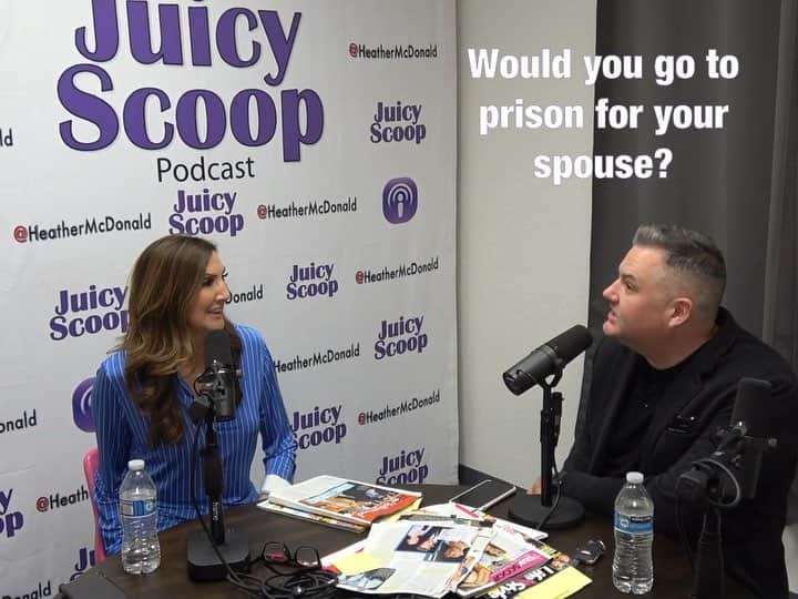 ヘザー・マクドナルドのインスタグラム：「Heath Bar + Muffin Top 💜  Ross and I discuss whether Peter would go to prison for me and much MORE juice on today’s podcast. Would you go to jail for your spouse? Let me know in the comments! And watch our full podcast on YouTube 📺」