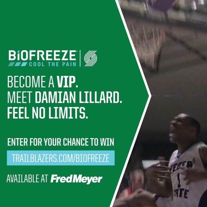 デイミアン・リラードのインスタグラム：「Feel No Limits Visit trailblazers.com/biofreeze before April 1 for a chance to win tickets one of our games and meet me after the game. @biofreeze #FeelNoLimits #RipCity」
