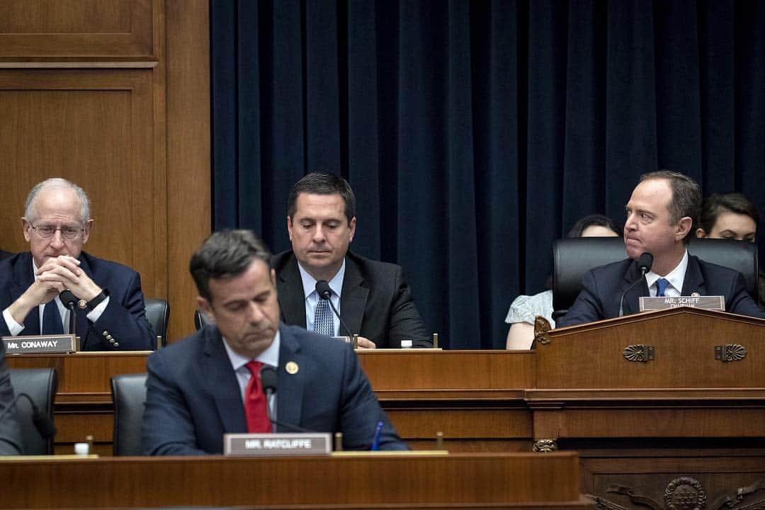 NBC Newsさんのインスタグラム写真 - (NBC NewsInstagram)「Democratic House Intel Cmte. Chairman Schiff stares at his Republican colleagues after they introduced a letter during a public hearing today calling for him to resign as chairman over his rhetoric during the Mueller investigation. Schiff then delivered a stern lecture on Trump team contacts with Russians, and his views on the evidence in the investigation. Click the link in our bio to read more from the contentious exchange. . @drewangerer / @gettyimages」3月29日 11時06分 - nbcnews