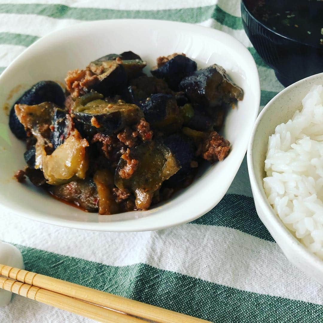 佐竹海莉さんのインスタグラム写真 - (佐竹海莉Instagram)「お昼は茄子の味噌炒め。 豆板醤と、お味噌は日本のもの。 美味し💕」3月29日 13時09分 - babycat6955