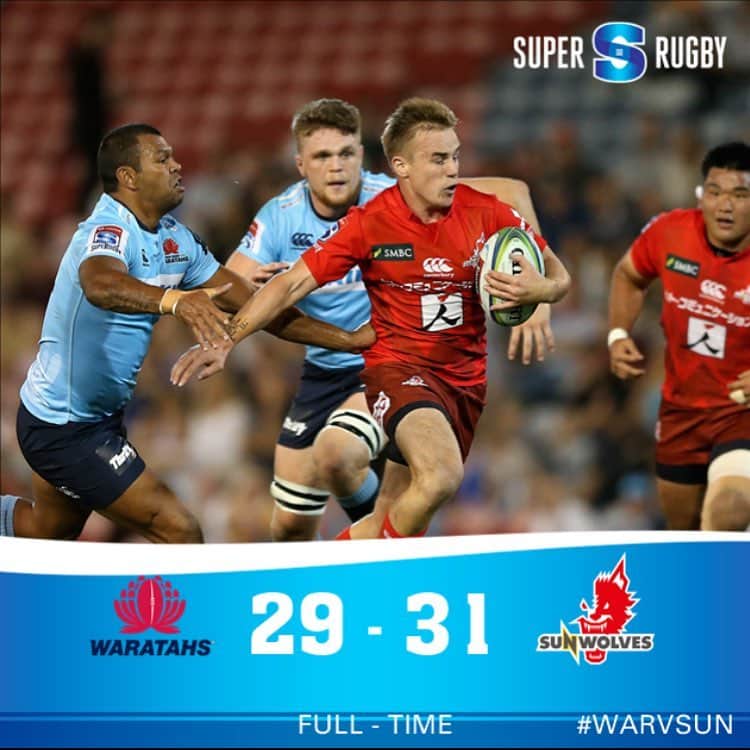 Super Rugbyさんのインスタグラム写真 - (Super RugbyInstagram)「FULL TIME - The Sunwolves edge the Waratahs in a tight contest! Earning their first victory on Australian soil. #WARvSUN #SuperRugby」3月29日 19時27分 - superrugby